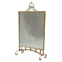 Retro Art Nouveau Brass Framed Fire Screen