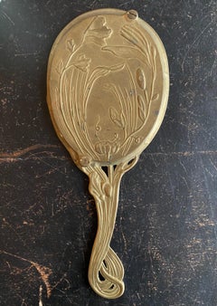 Miroir à main en laiton Art Nouveau