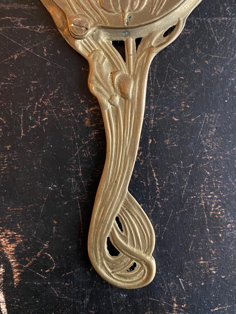 Art Nouveau Brass Hand Mirror For Sale at 1stDibs