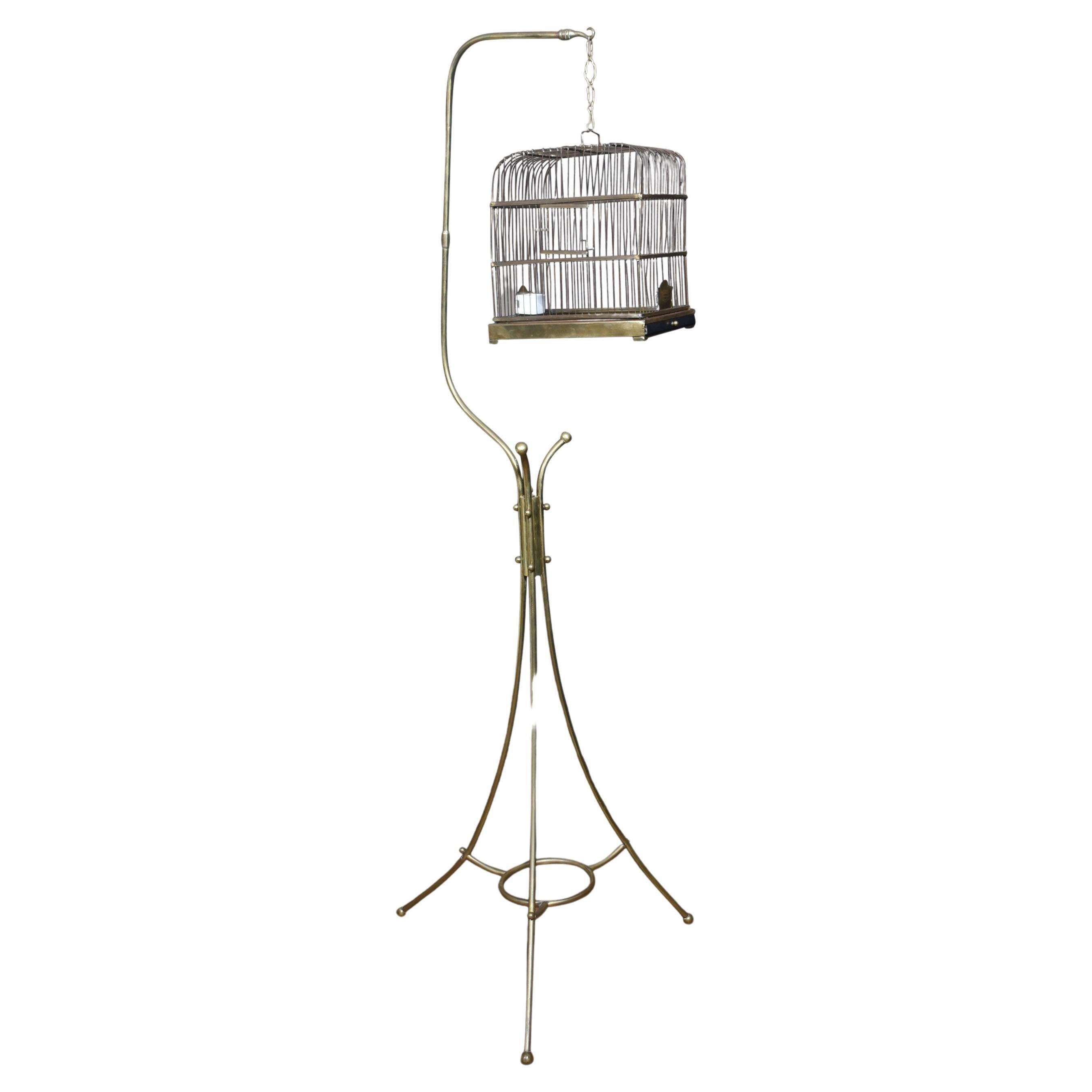 Art Nouveau brass hanging bird cage