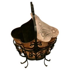 Antique Art Nouveau Brass Helmet Coal Scuttle
