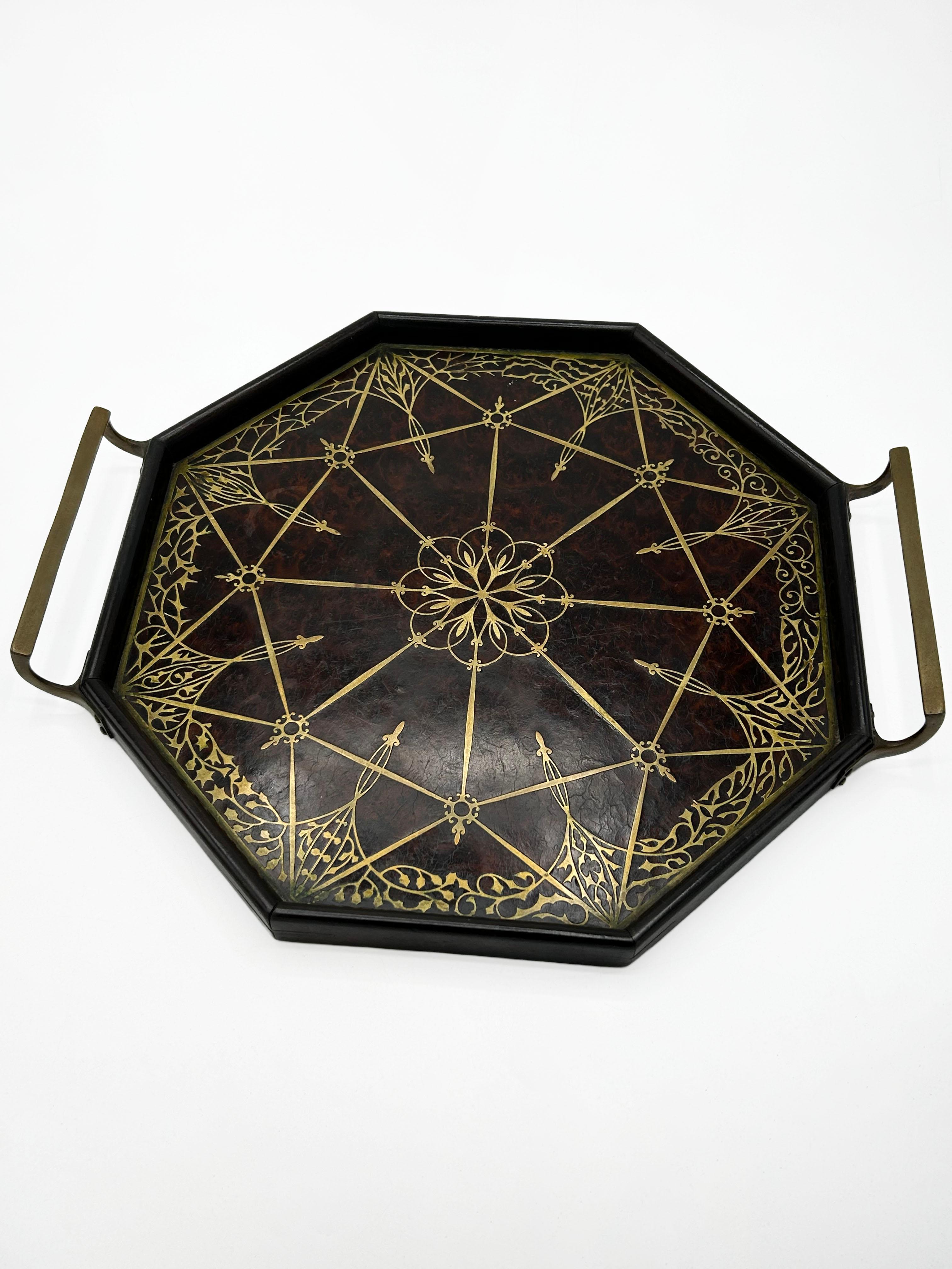 German Art Nouveau brass inlaid tray by Erhard & Sohne For Sale