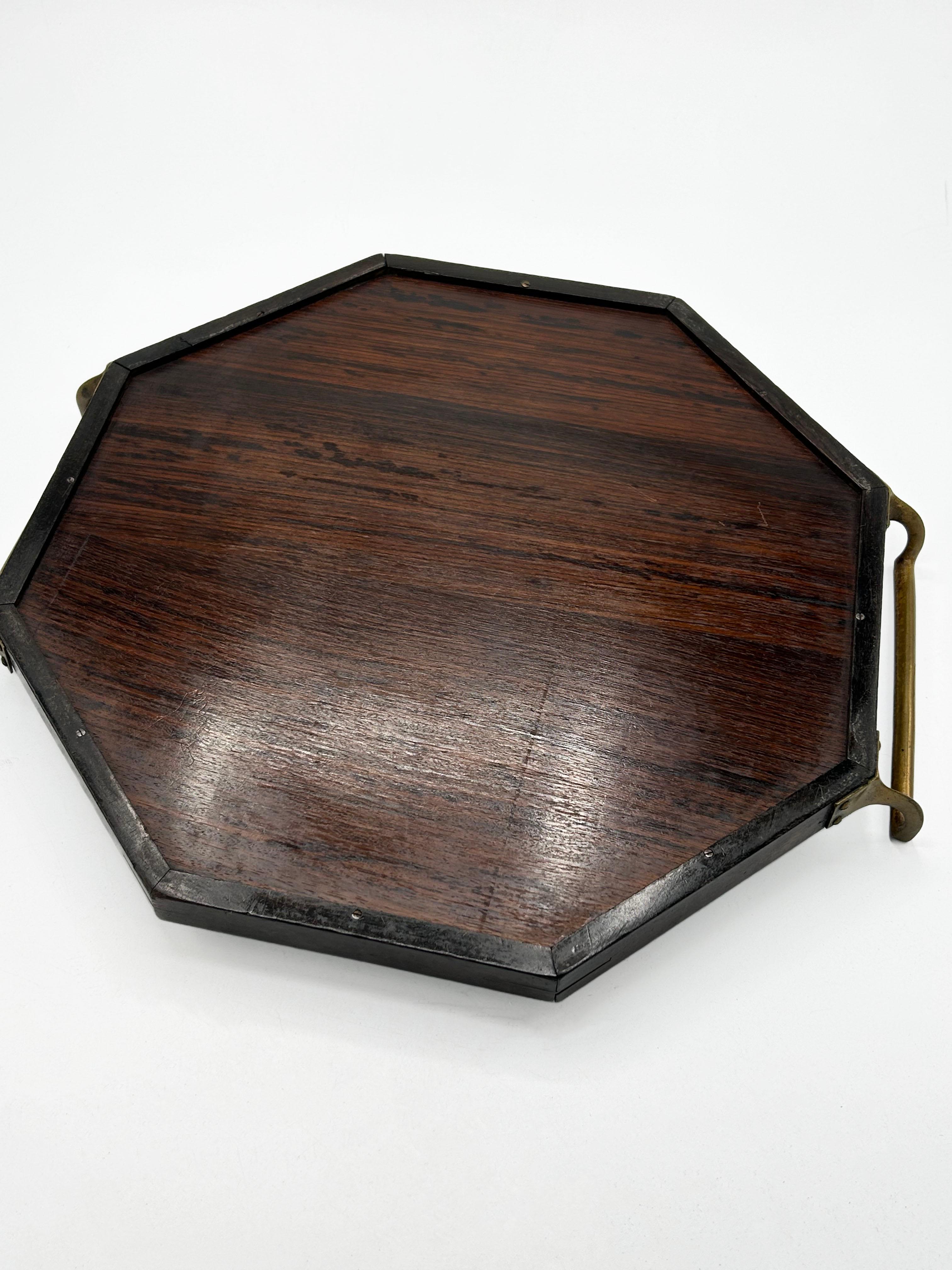 Hand-Crafted Art Nouveau brass inlaid tray by Erhard & Sohne For Sale