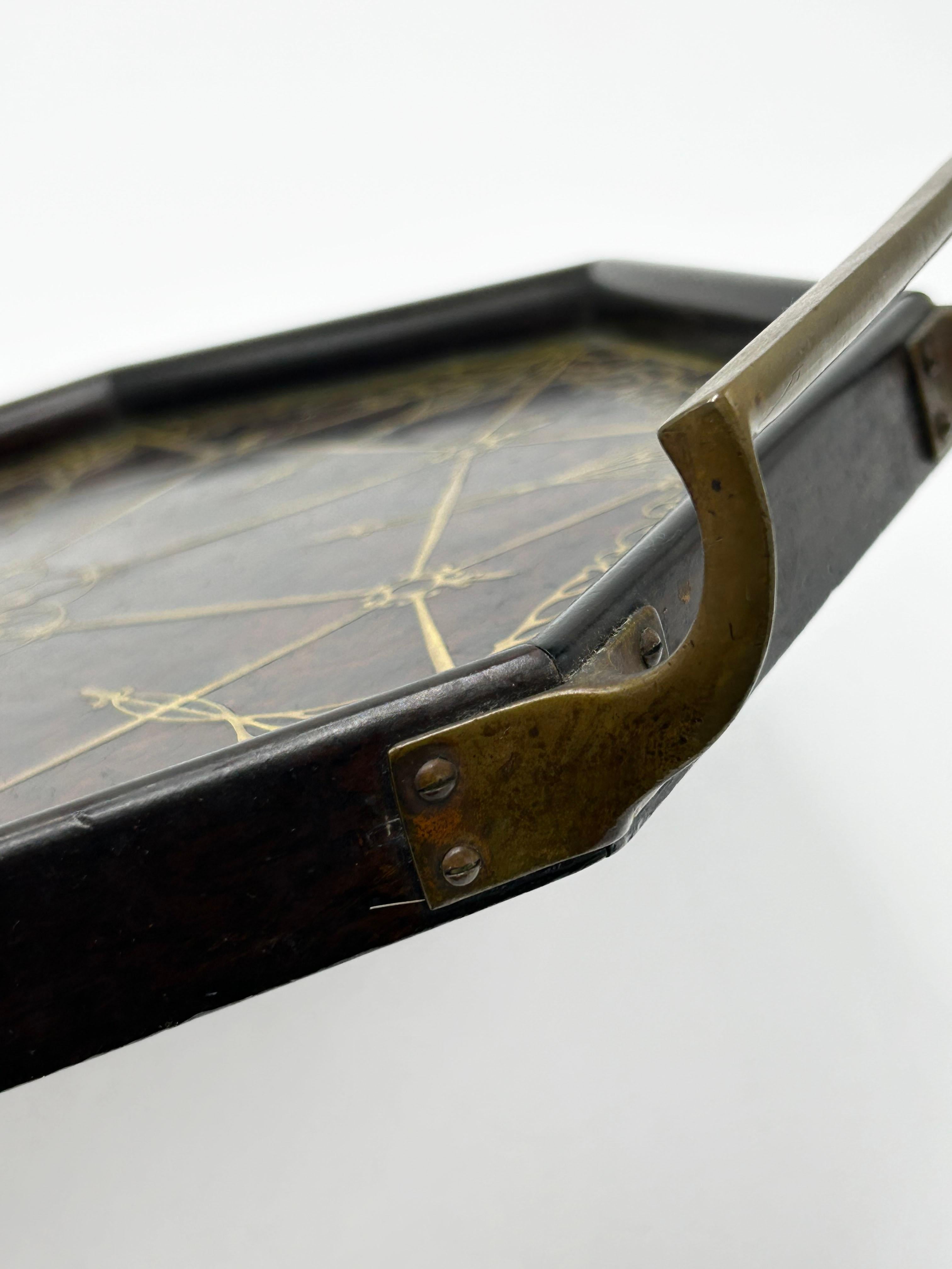 20th Century Art Nouveau brass inlaid tray by Erhard & Sohne For Sale