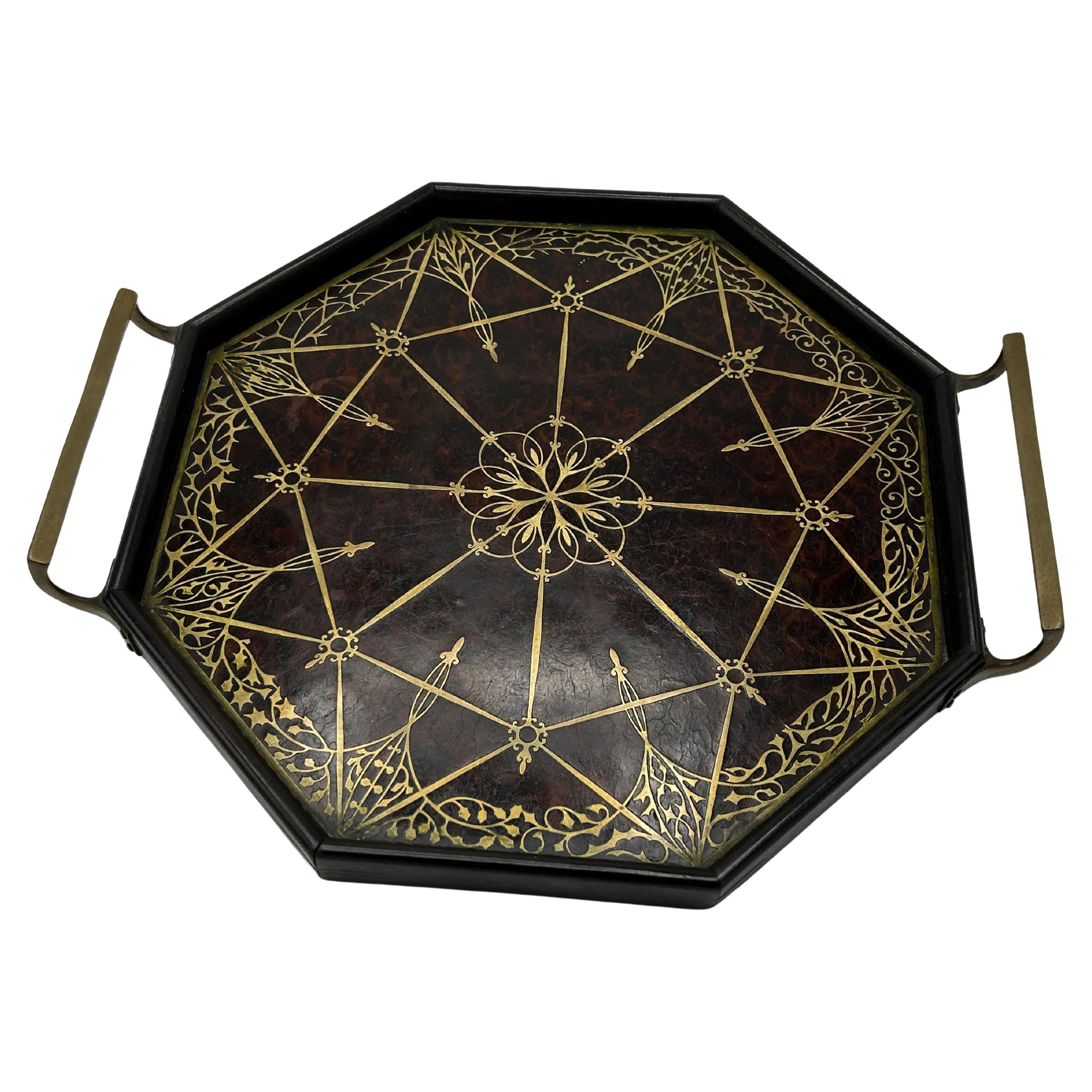 Art Nouveau brass inlaid tray by Erhard & Sohne For Sale