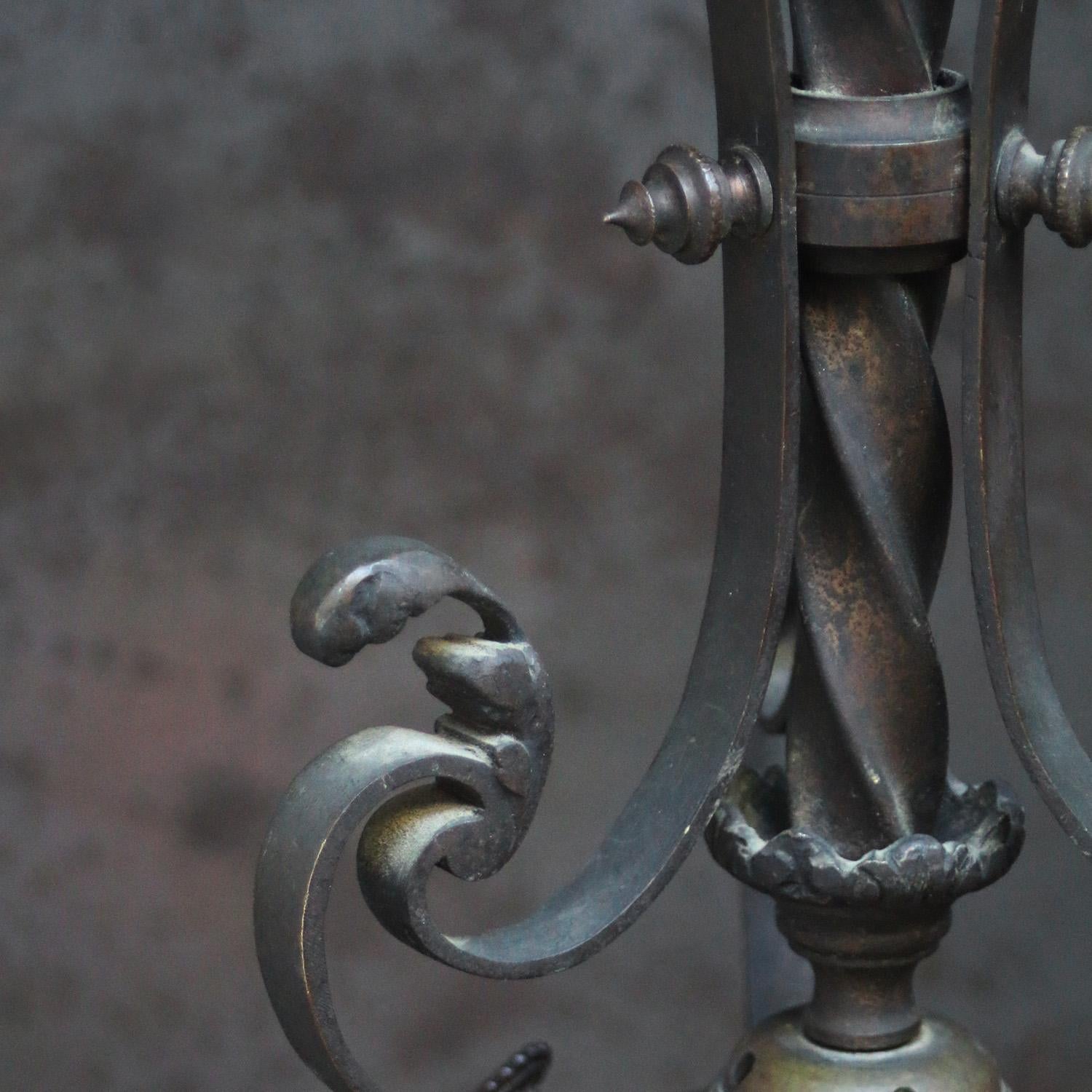 French Art Nouveau Brass & Iron, Clear Cut Glass Flush Mount For Sale
