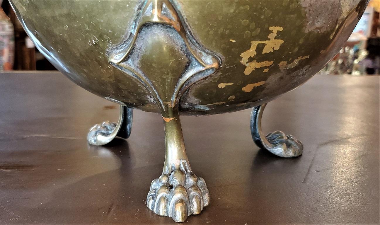 English Art Nouveau Brass Jardinière with Paw Feet by Beldray