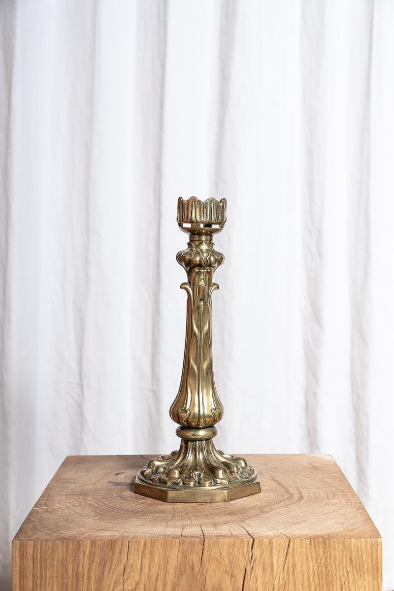 English Art Nouveau Brass Lamp Base For Sale