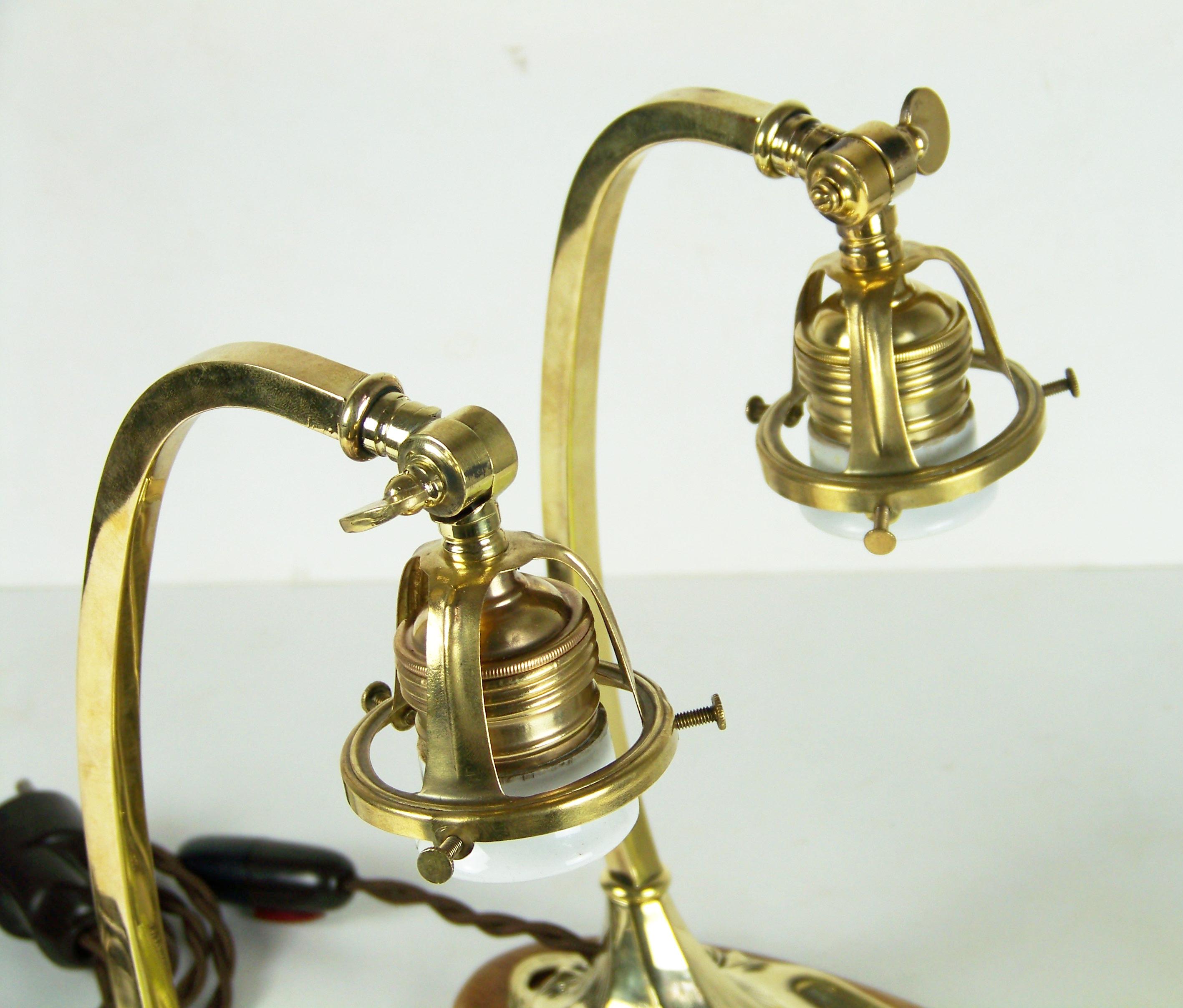 Austrian Art Nouveau Brass Lamps, Pair, circa 1900