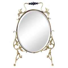 Miroir de table ou de sol ovale en laiton Art Nouveau avec gravure florale