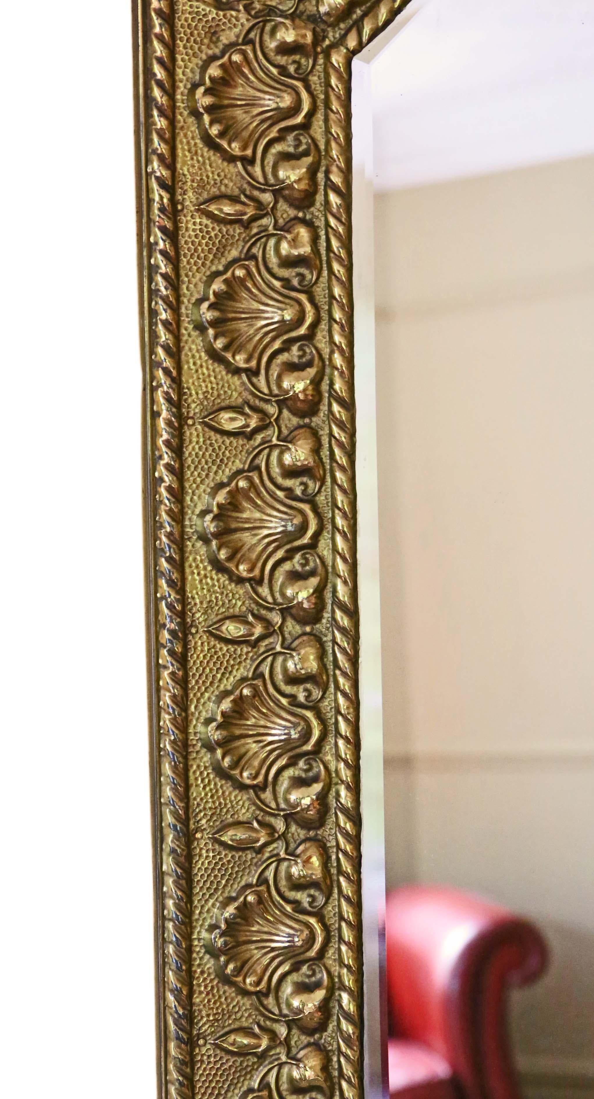 Early 20th Century Art Nouveau Brass Overmantle or Wall Mirror