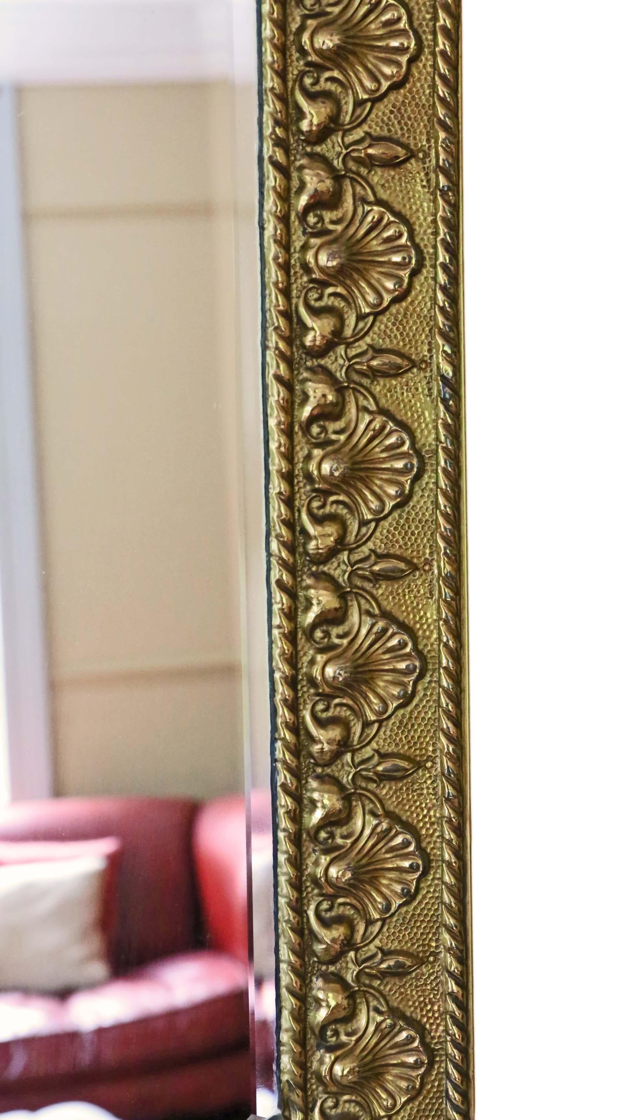 Art Nouveau Brass Overmantle or Wall Mirror 1