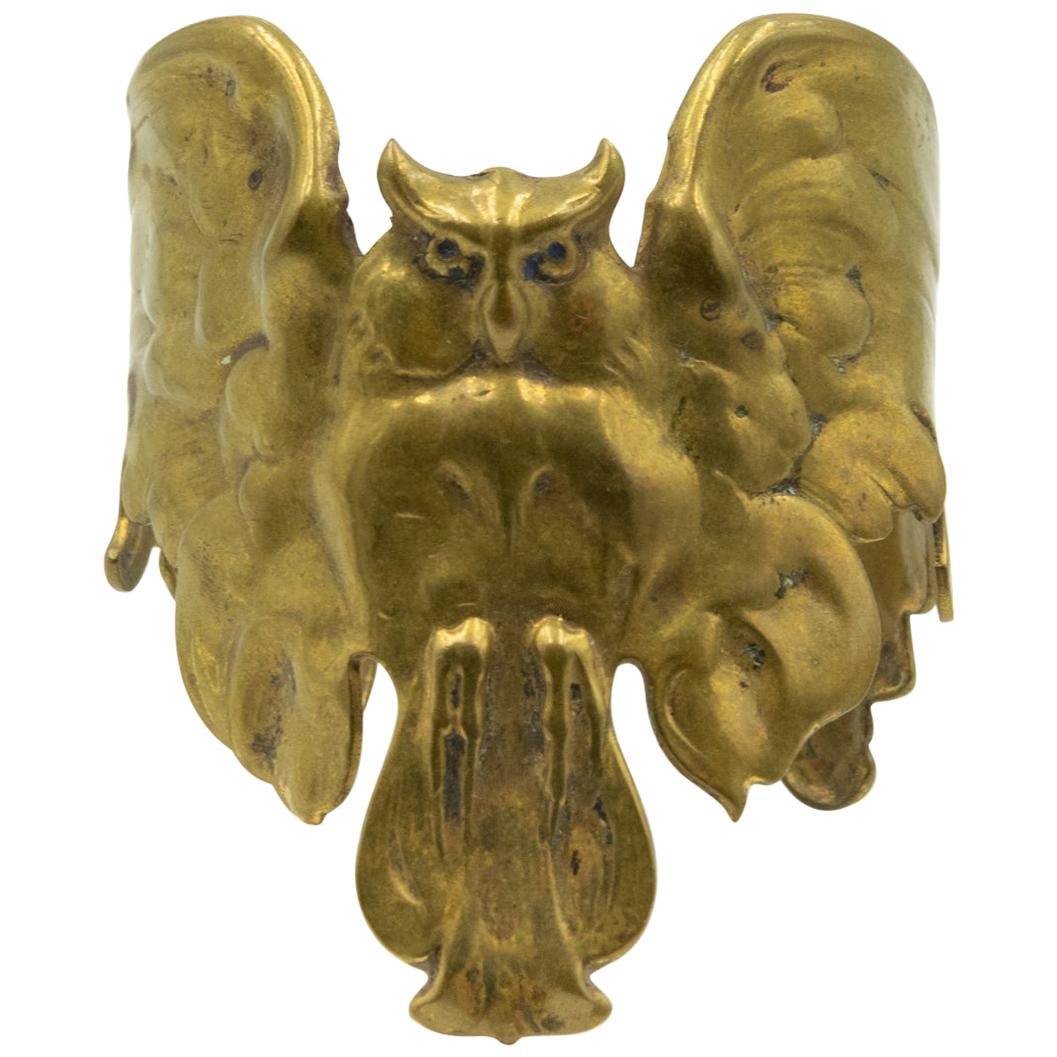 Art Nouveau Brass Owl Cuff Bracelet