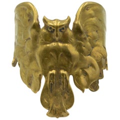 Antique Art Nouveau Brass Owl Cuff Bracelet