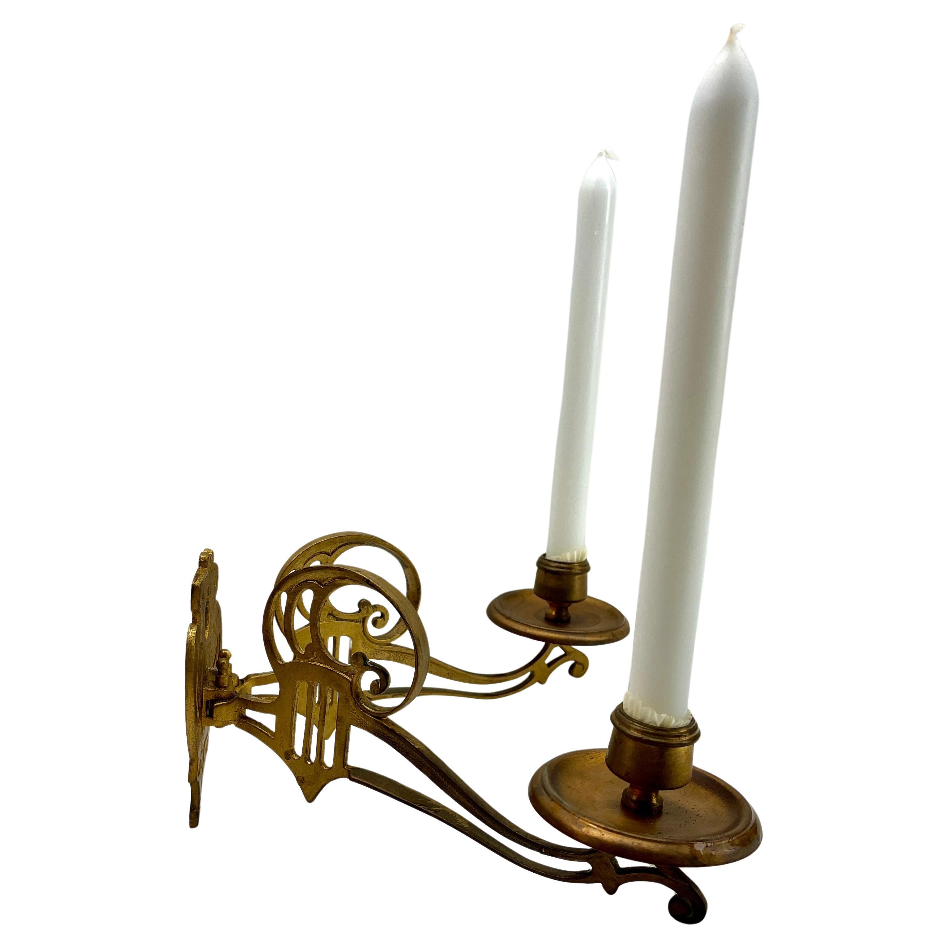 Belgian Art Nouveau Brass Pair of Wall Mount Candlesticks, 1930s For Sale