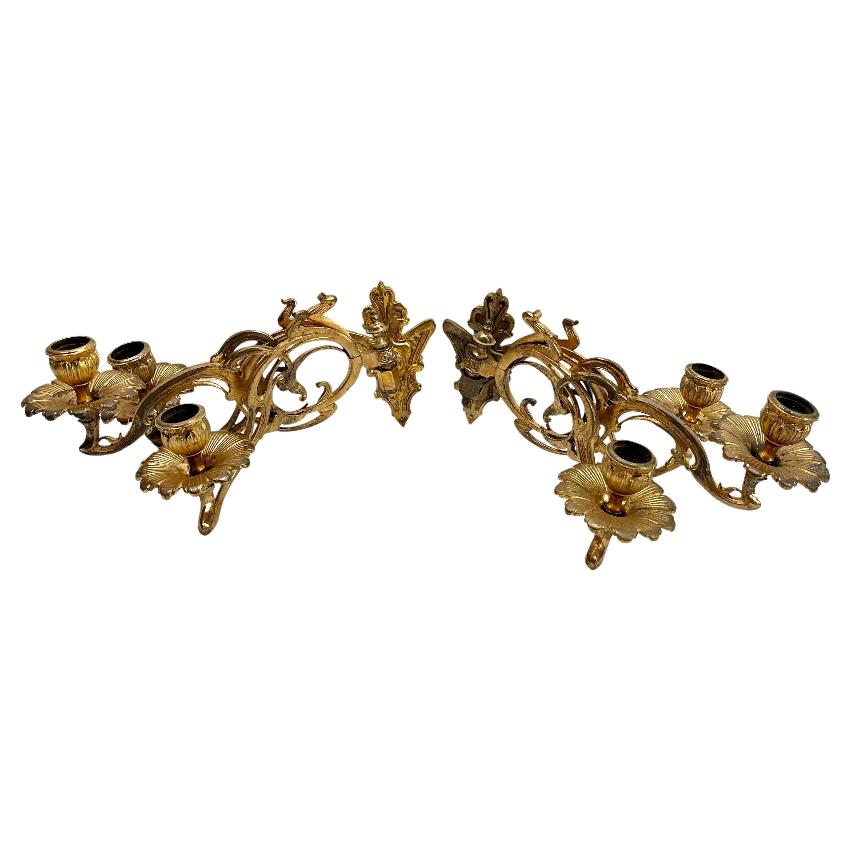 Coppia di candelieri da parete in ottone Art Nouveau, anni '30 In condizioni buone in vendita a Verviers, BE
