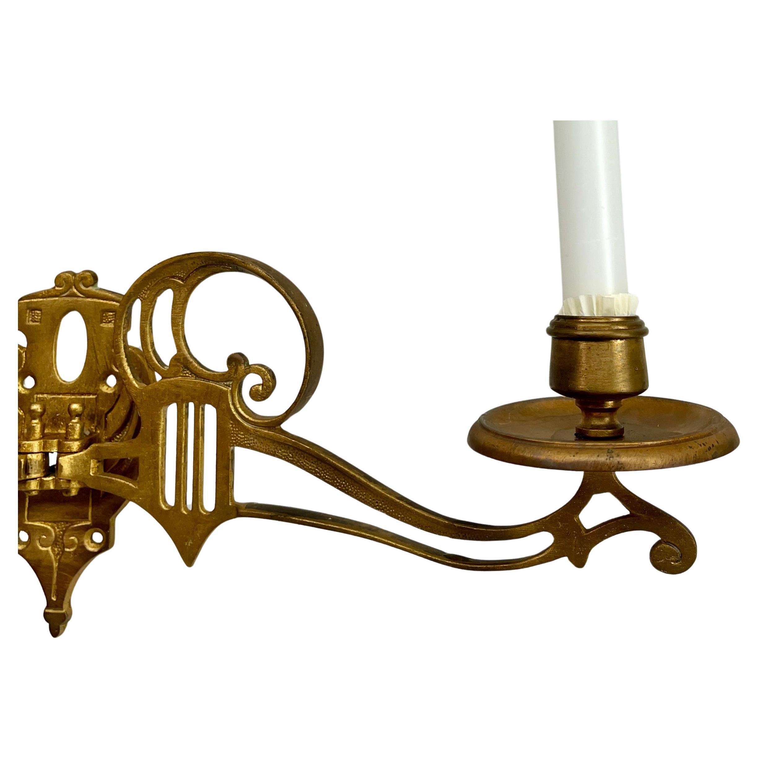Art Nouveau Brass Pair of Wall Mount Candlesticks, 1930s For Sale 1