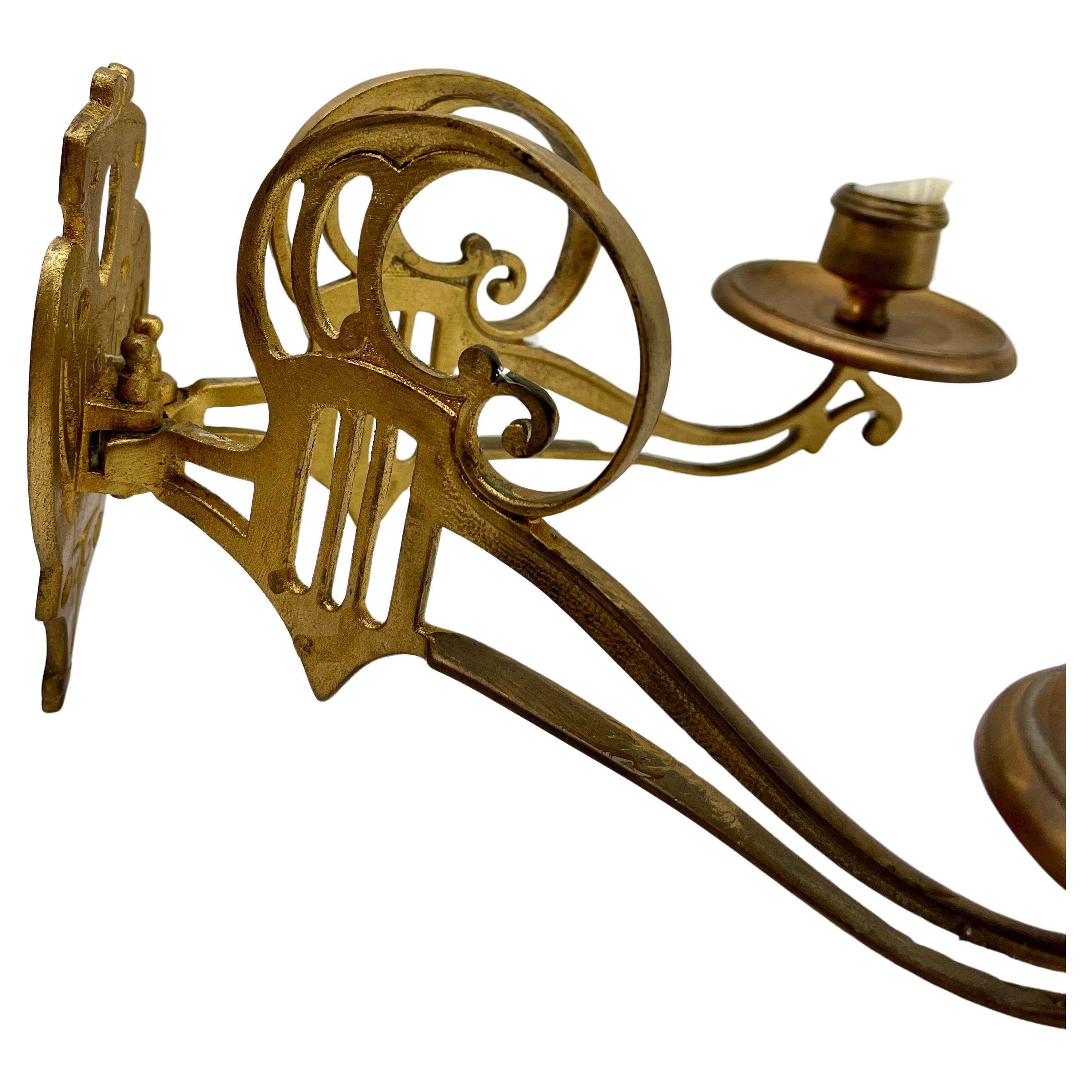 Coppia di candelieri da parete in ottone Art Nouveau, anni '30 in vendita 2
