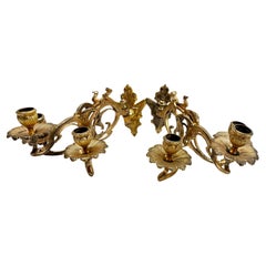 Coppia di candelieri da parete in ottone Art Nouveau, anni '30