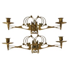 Art Nouveau Brass Pair of Wall Mount Candlesticks, 1930s