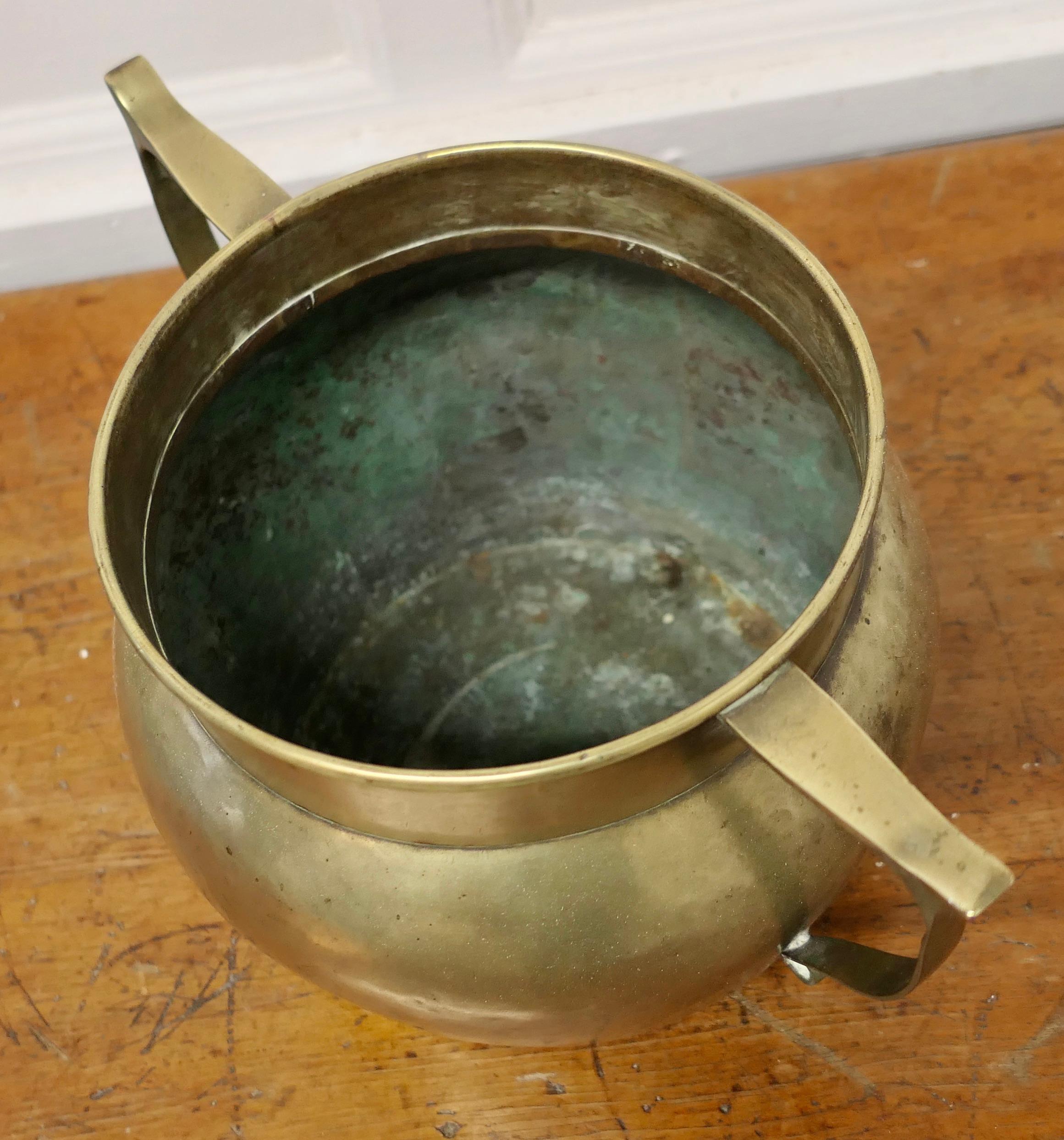 Late 19th Century Art Nouveau Brass Planter   This is a lovely big beaten brass pot  For Sale