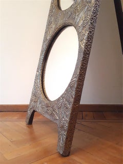 Art Nouveau Brass Repoussé Freestanding Mirror