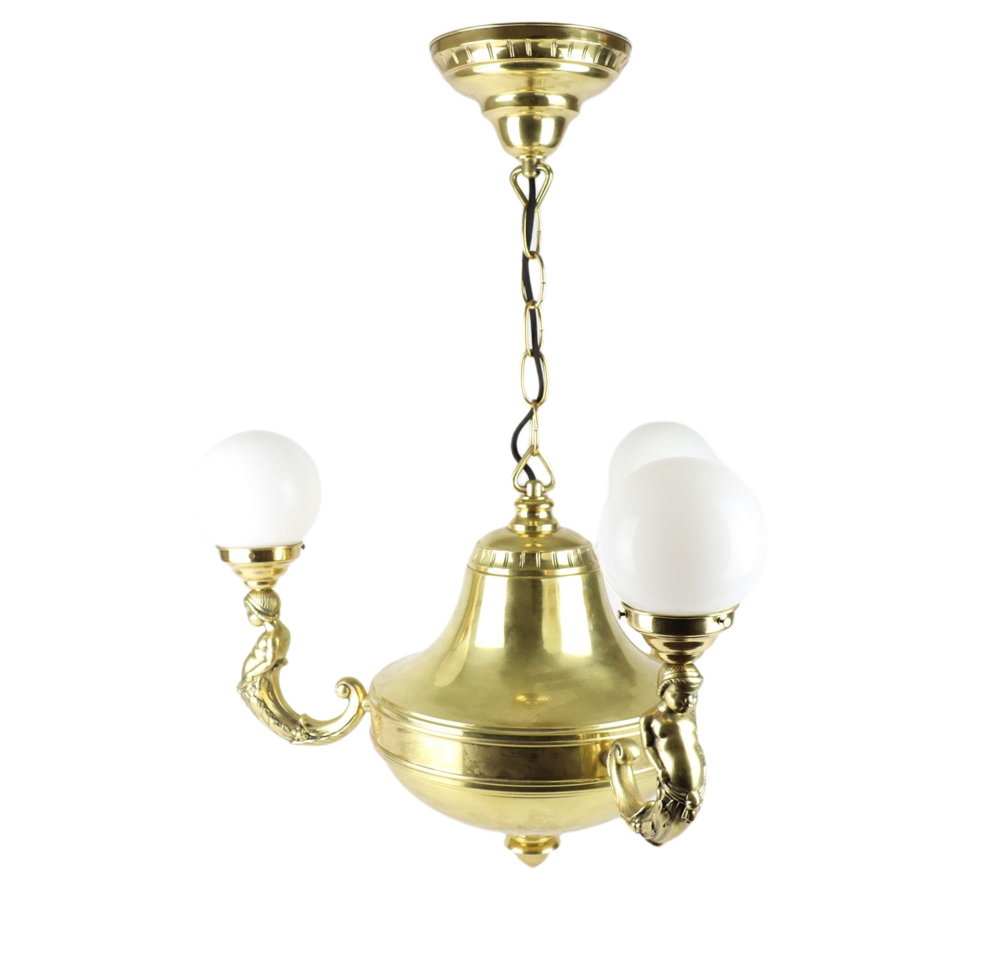 Early 20th Century Art Nouveau Brass Representative Figural Chandelier For Sale
