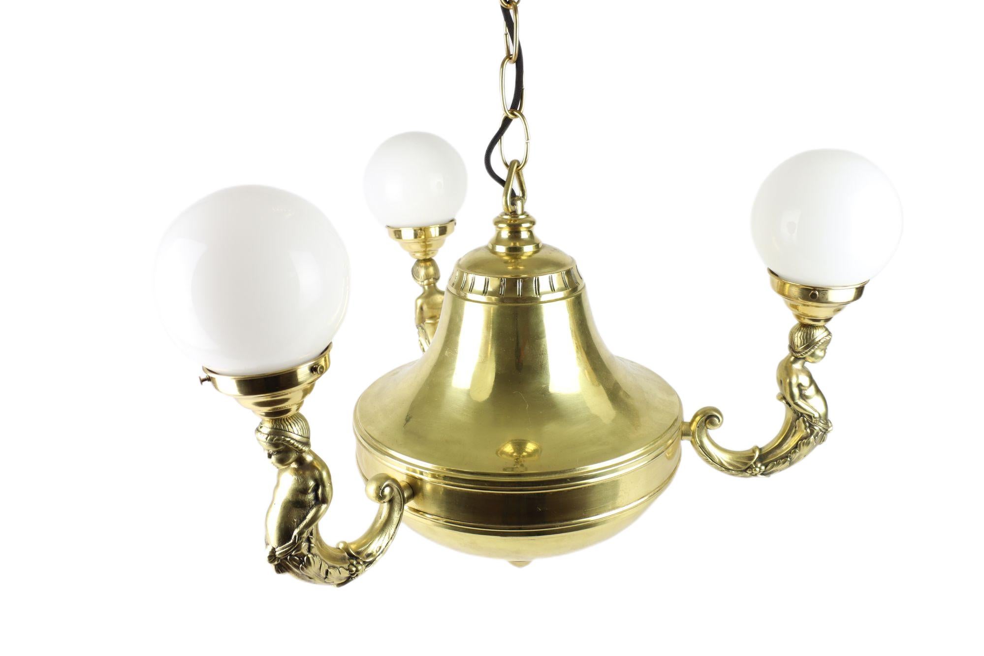 Art Nouveau Brass Representative Figural Chandelier For Sale 1