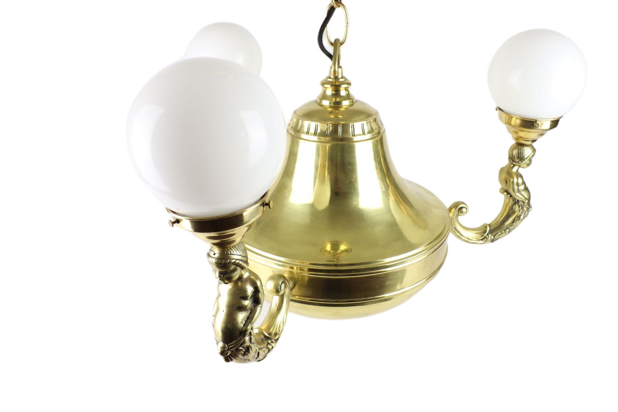 Art Nouveau Brass Representative Figural Chandelier For Sale 2