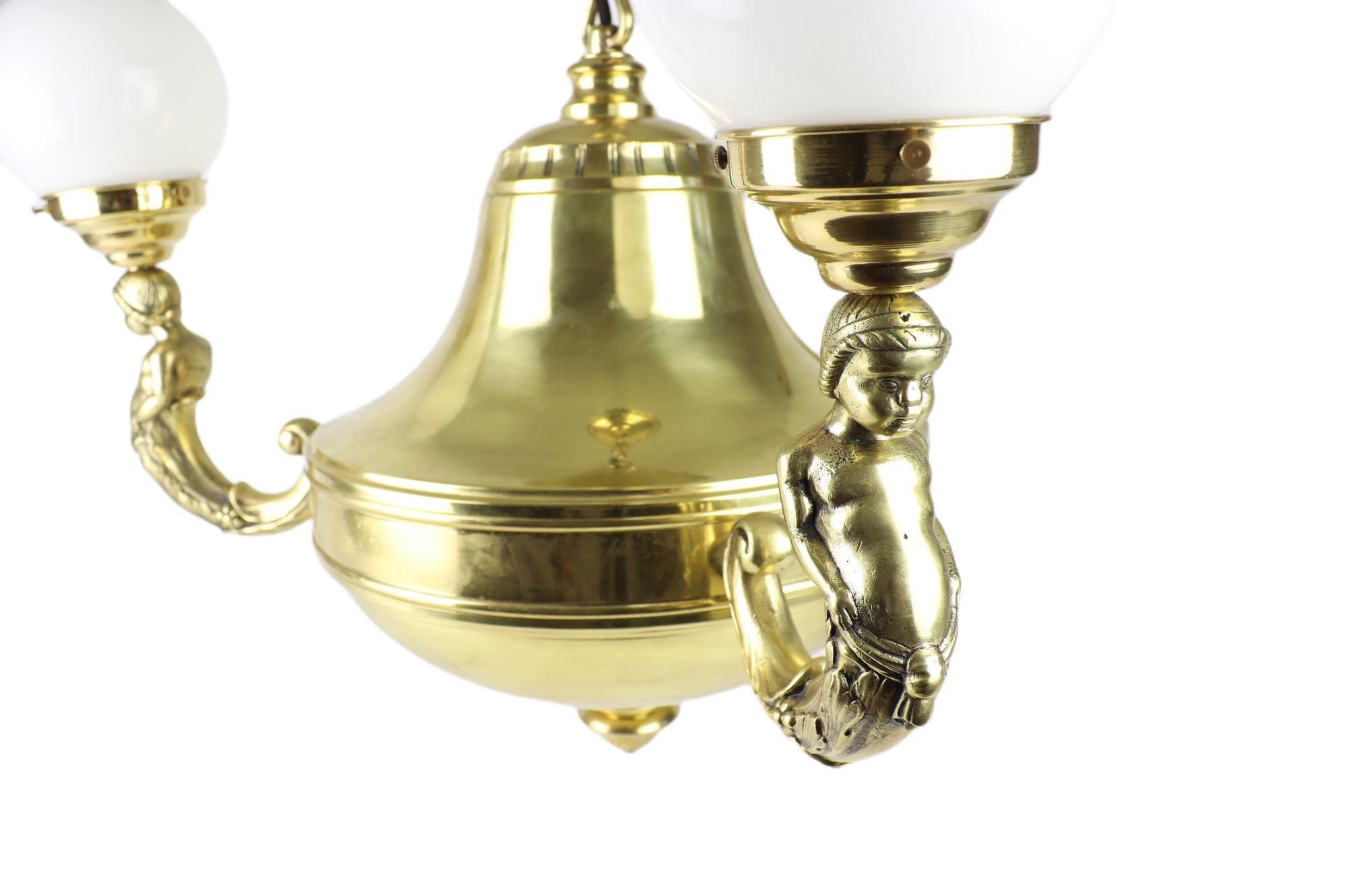 Art Nouveau Brass Representative Figural Chandelier For Sale 3