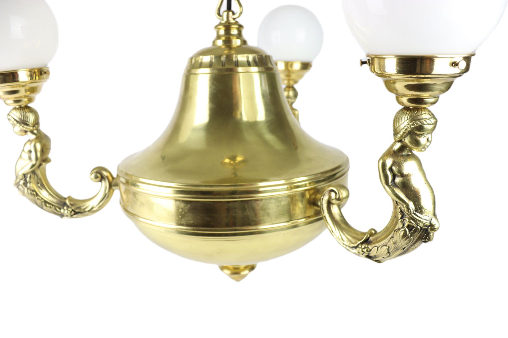 Art Nouveau Brass Representative Figural Chandelier For Sale 4