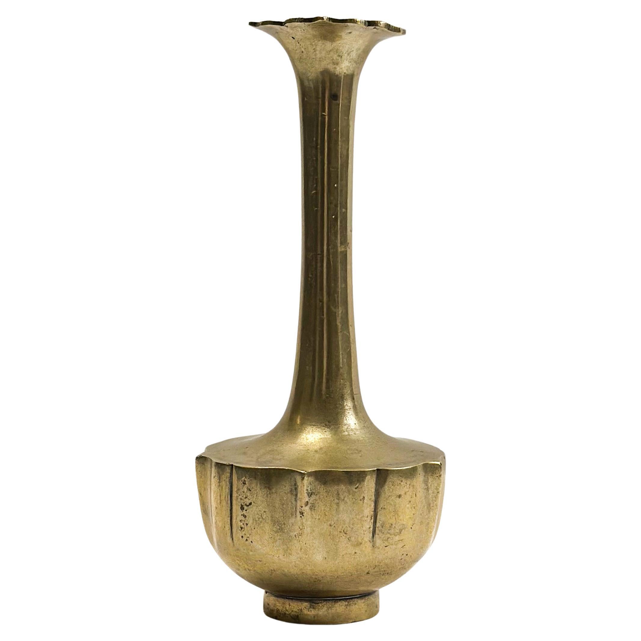 Art Nouveau Brass Solifleur Bud Vase with Lotus Form, Central Europe, c. 1910s For Sale
