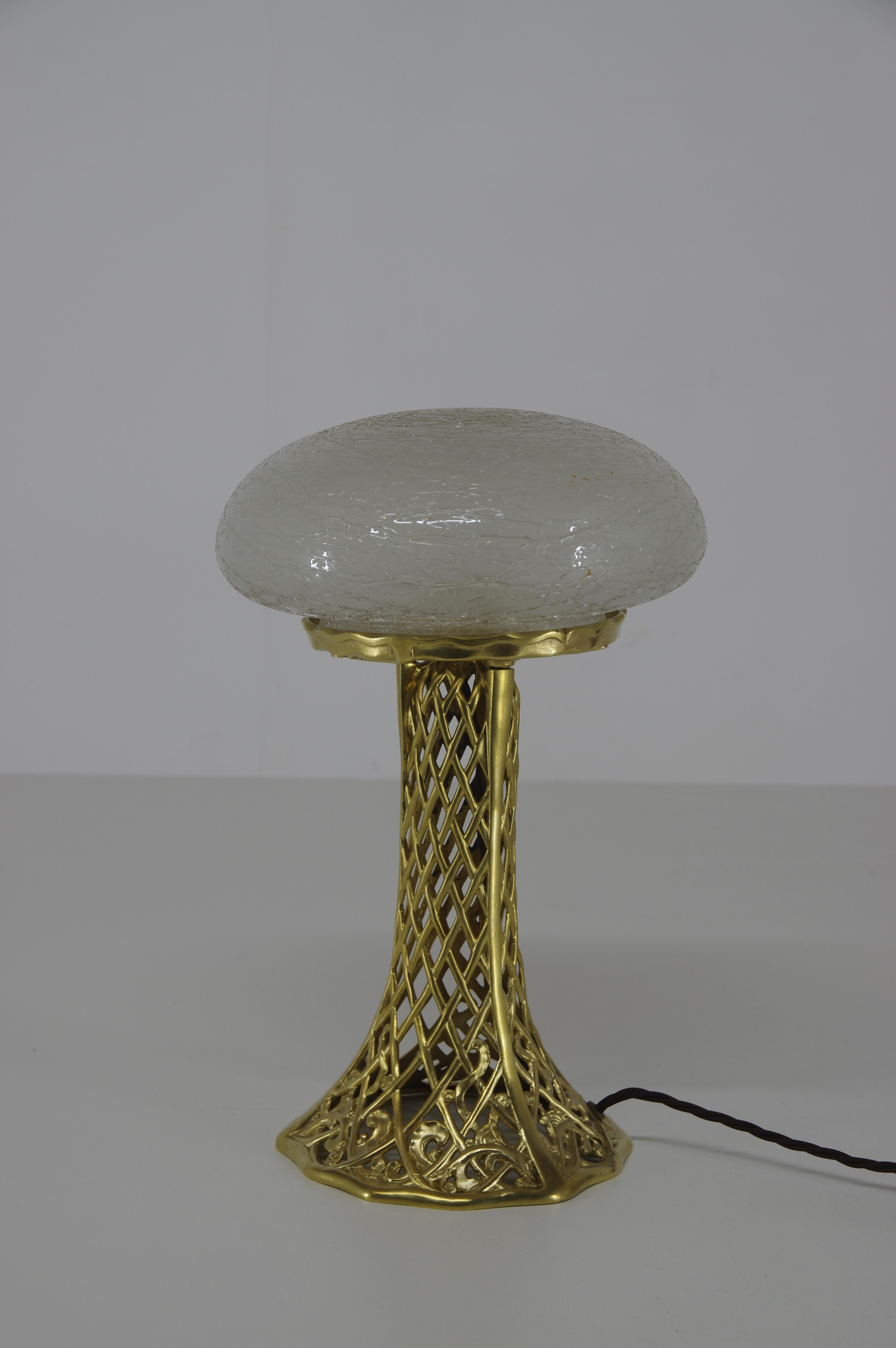 Art Nouveau Brass Table Lamp, 1900s In Good Condition In Praha, CZ