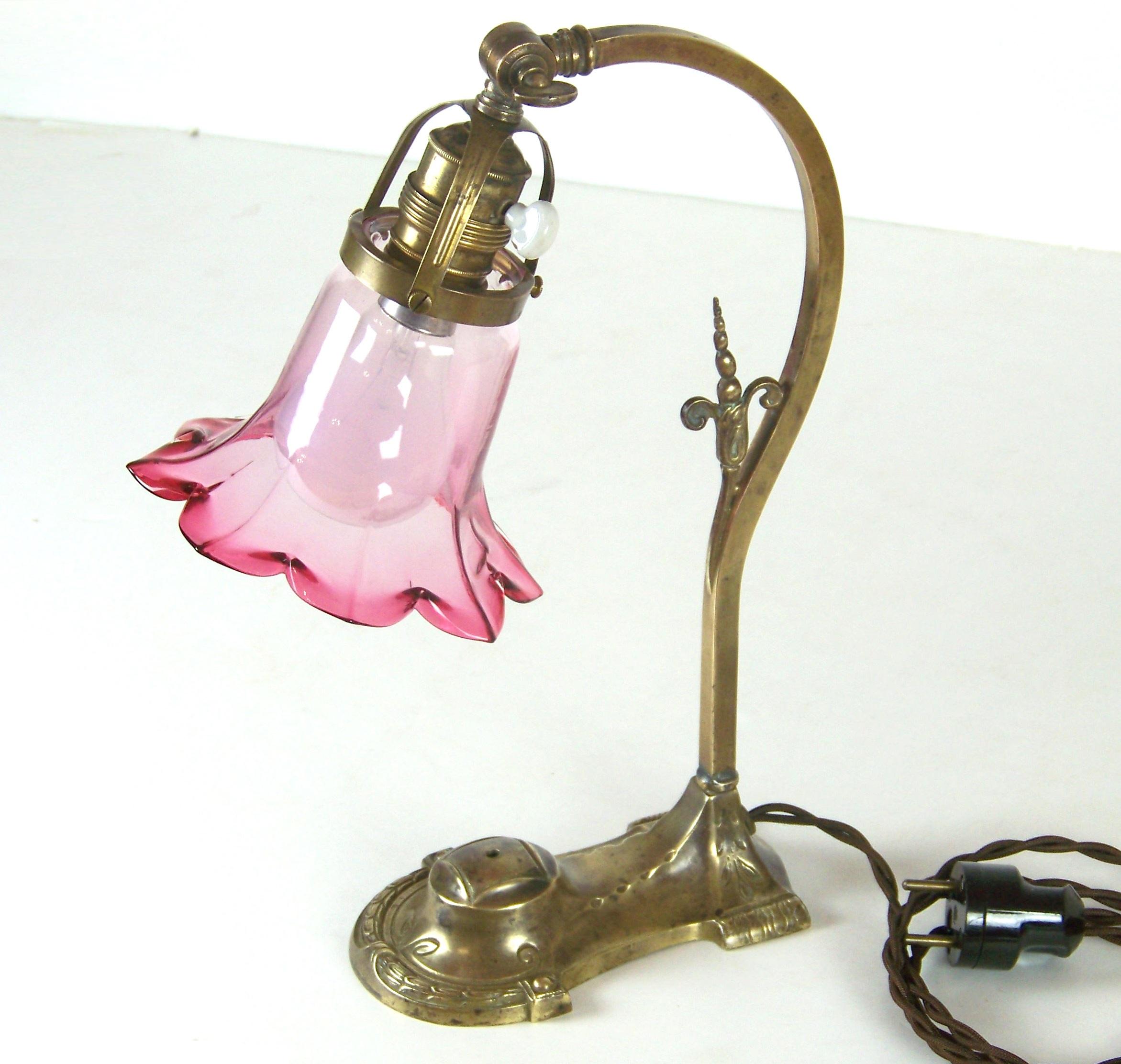 Art Nouveau Brass Table Lamp, circa 1900 In Good Condition In Praha, CZ
