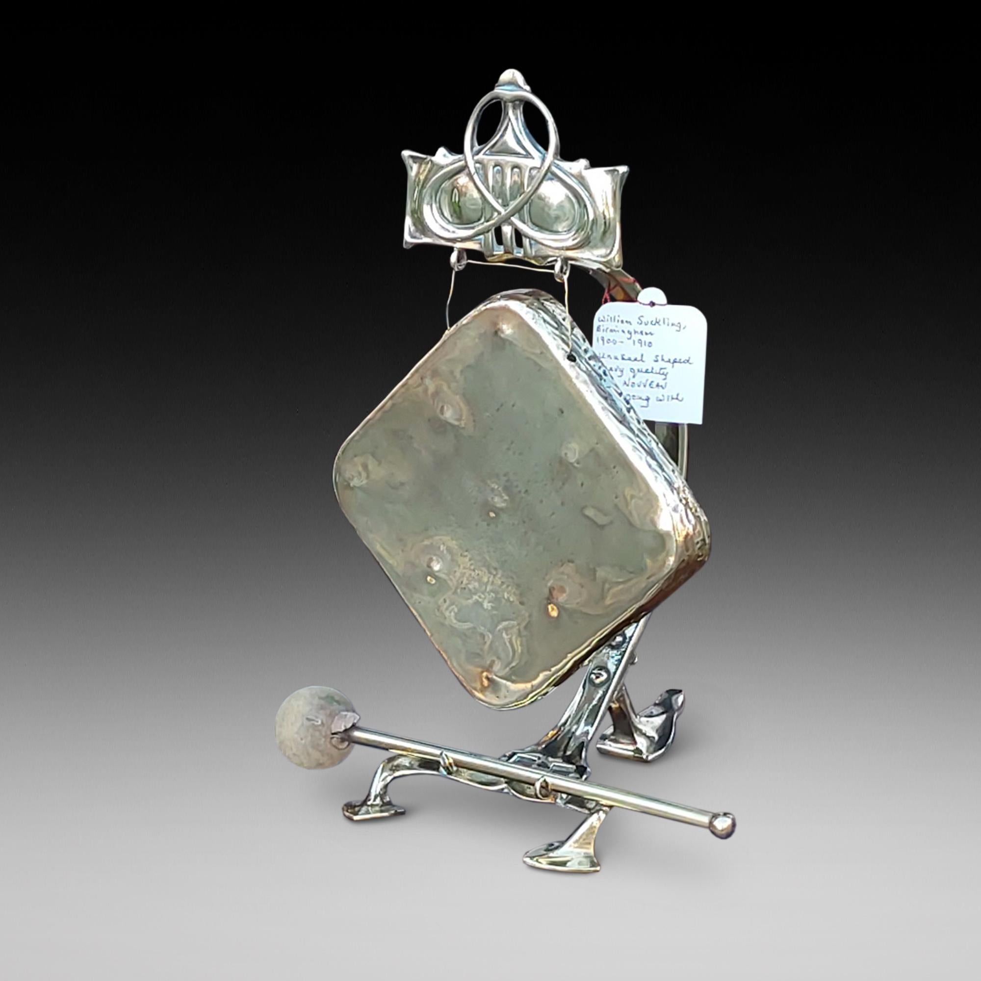 Art Nouveau Brass Table Top Gong on stand with original beater - William Suckling - Birmingham - 8