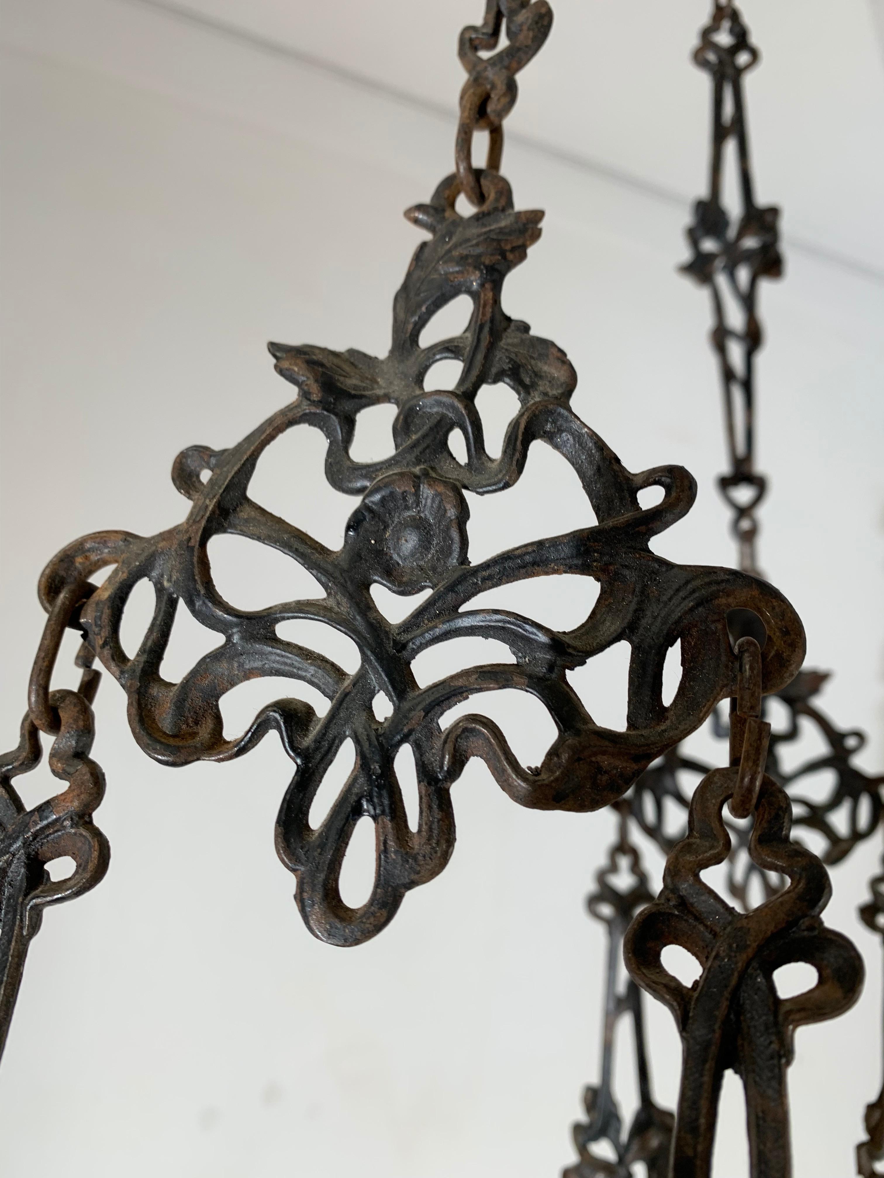 European Art Nouveau, Brass Vessel and Opaline Shade Oil Lamp or Adjustable Chandelier