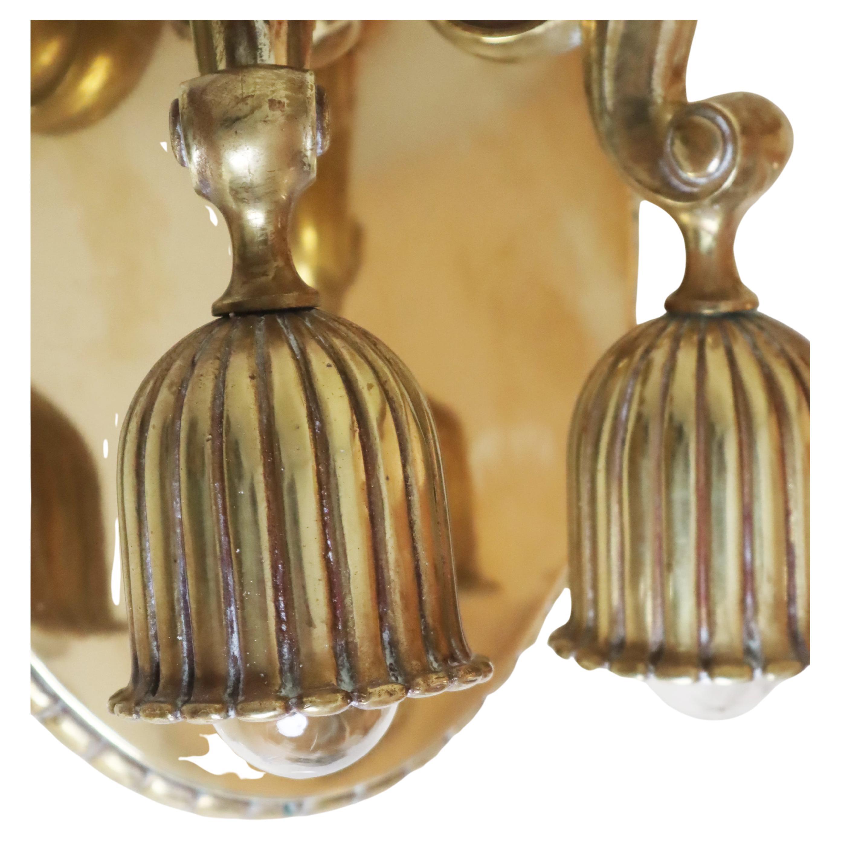 Cast Art Nouveau Brass Wall Lamp in Bellflower shape Attributed to Dagobert Peche For Sale