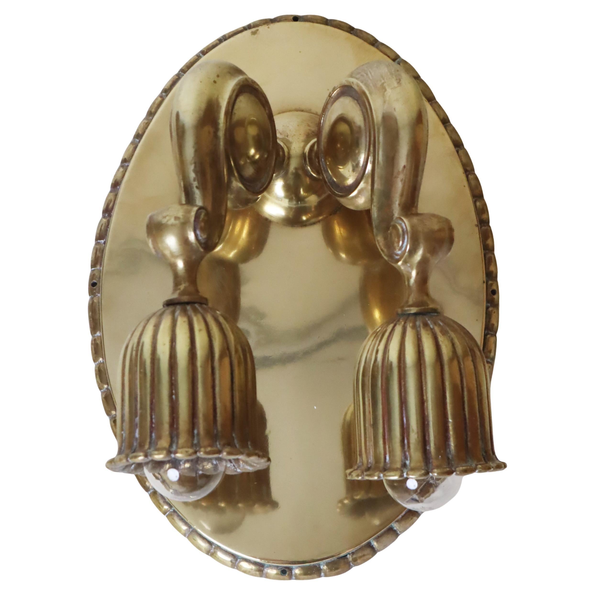 Art Nouveau Brass Wall Lamp in Bellflower shape Attributed to Dagobert Peche