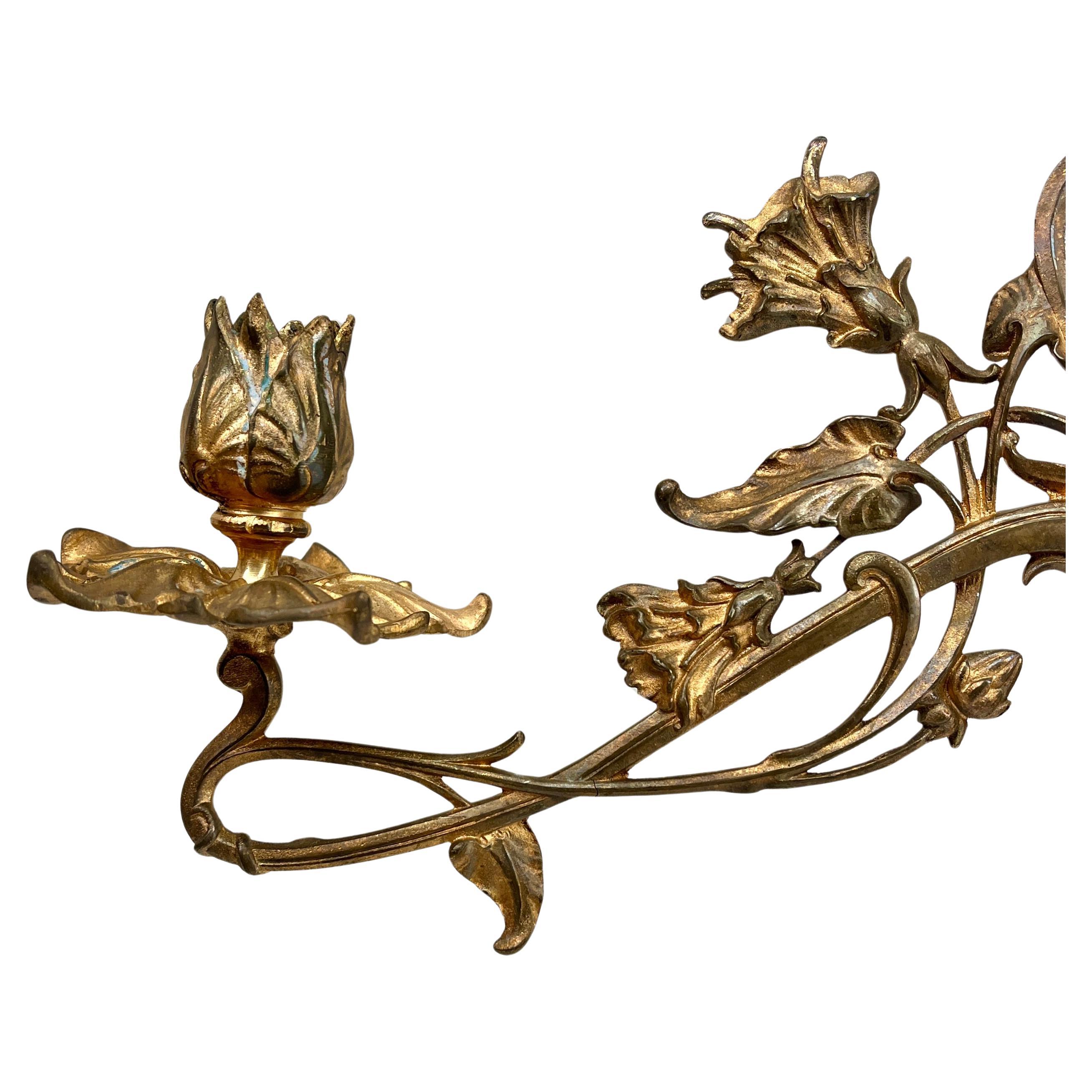 Ottone Candelieri da parete in ottone Art Nouveau, anni '30 in vendita