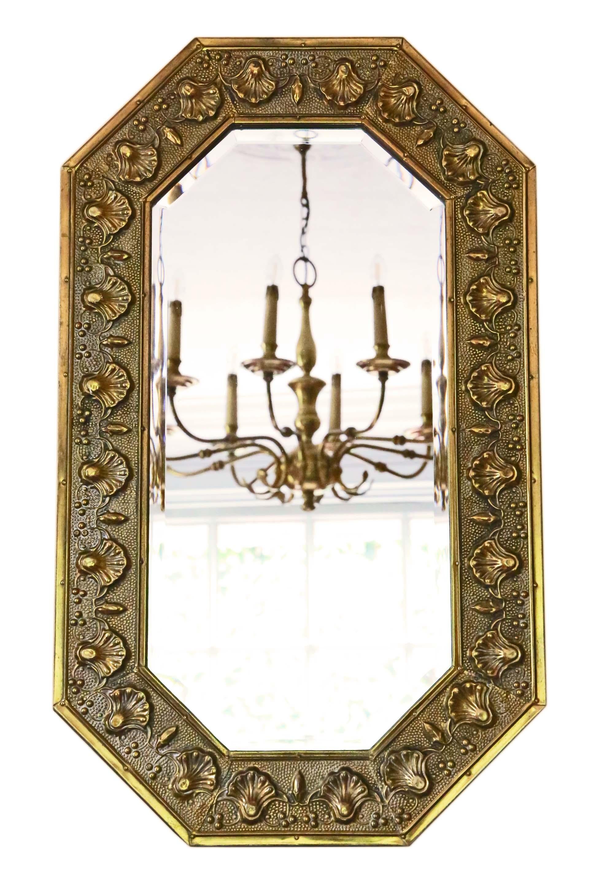 Early 20th Century Art Nouveau Brass Wall Or Overmantle Mirror