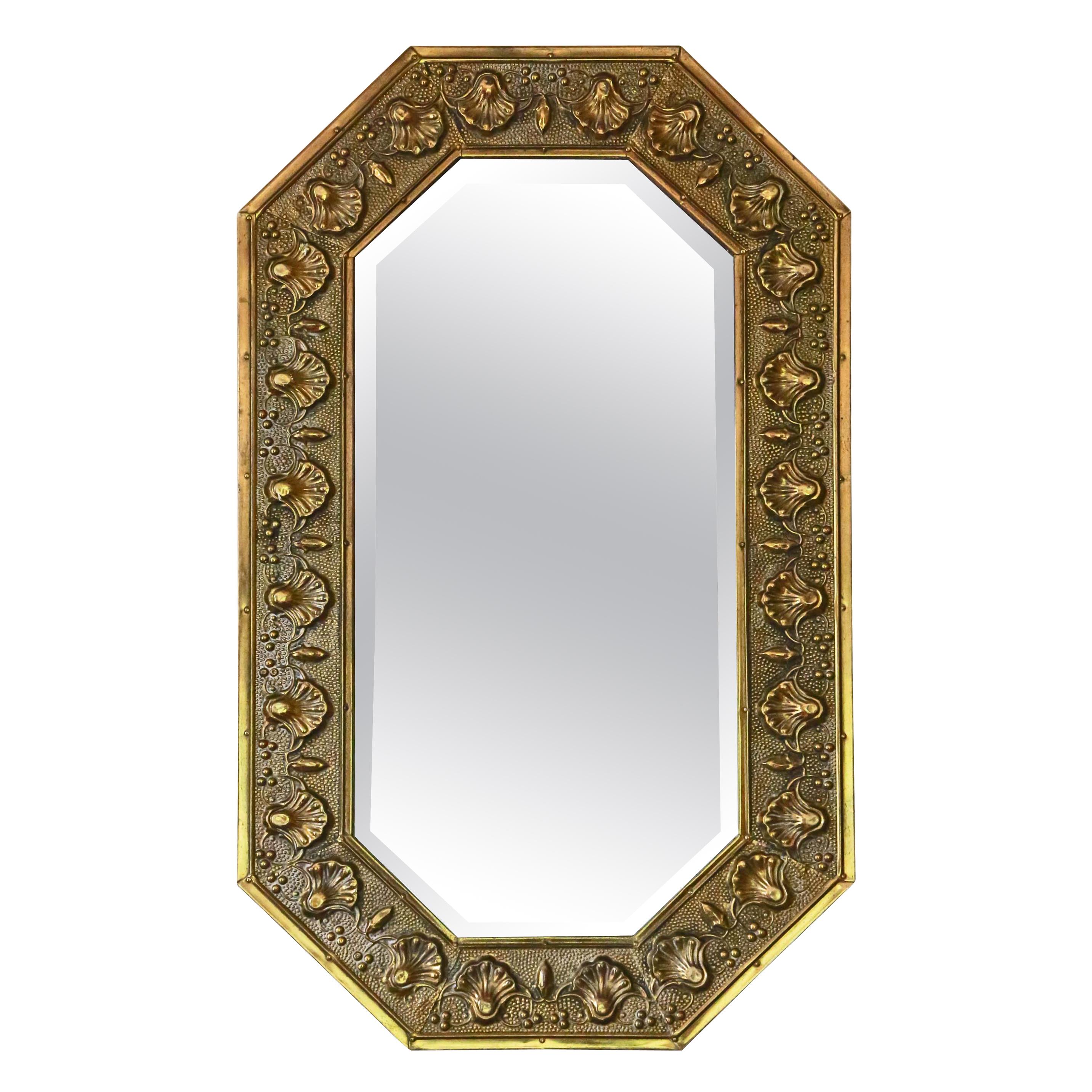 Art Nouveau Brass Wall Or Overmantle Mirror