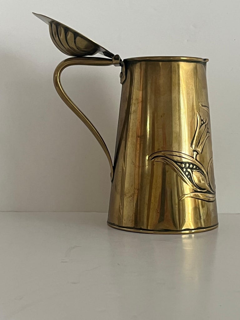 Art Nouveau Brass Water Jug by Joseph Sankey and Sons, Circa 1900