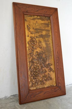 Art Nouveau Brassware Panel, Flowers Under a Sunbeam, 1900s