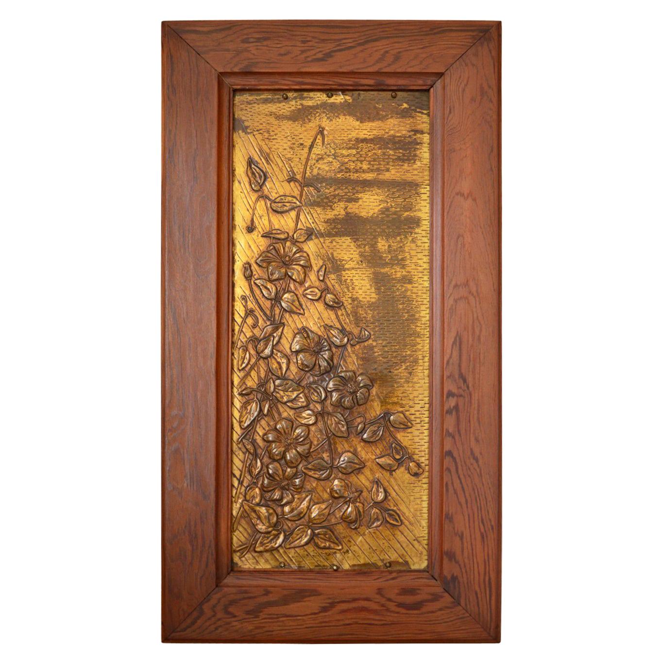 Art Nouveau Brassware Panel, Flowers Under a Sunbeam, 1900s For Sale