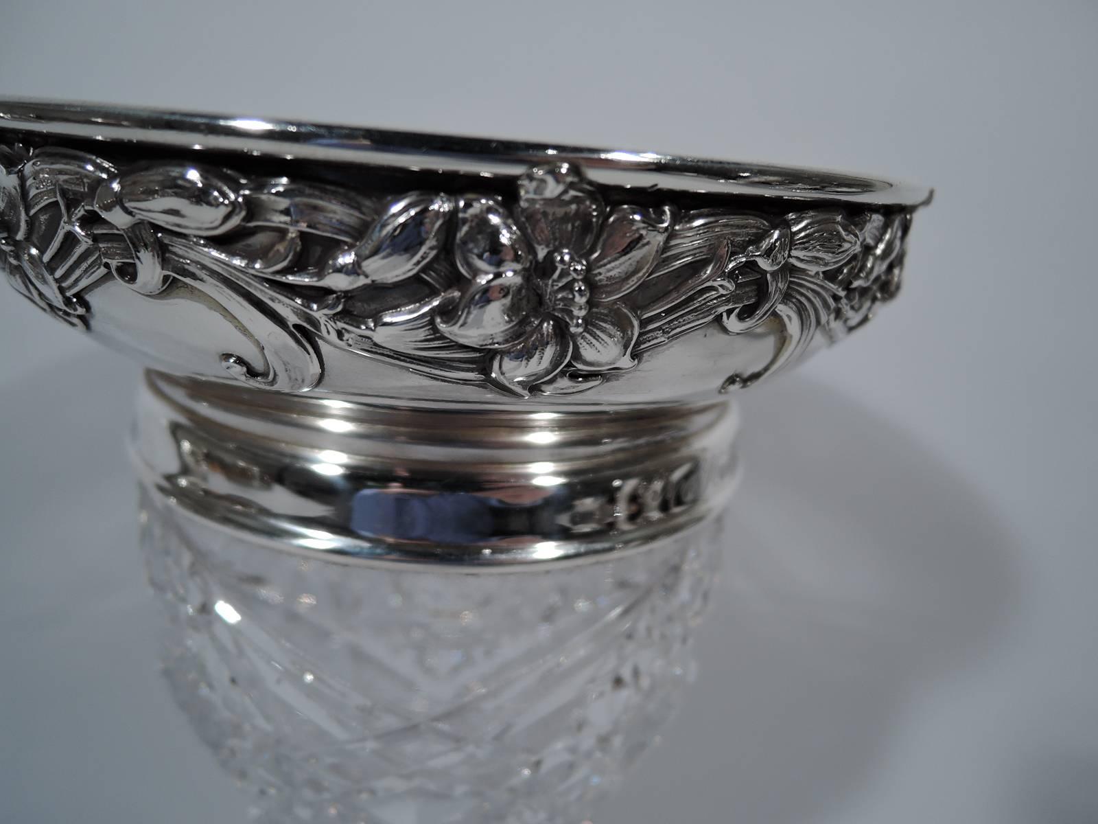 Art Nouveau Brilliant-Cut Glass and Sterling Silver Vase by Gorham In Excellent Condition In New York, NY