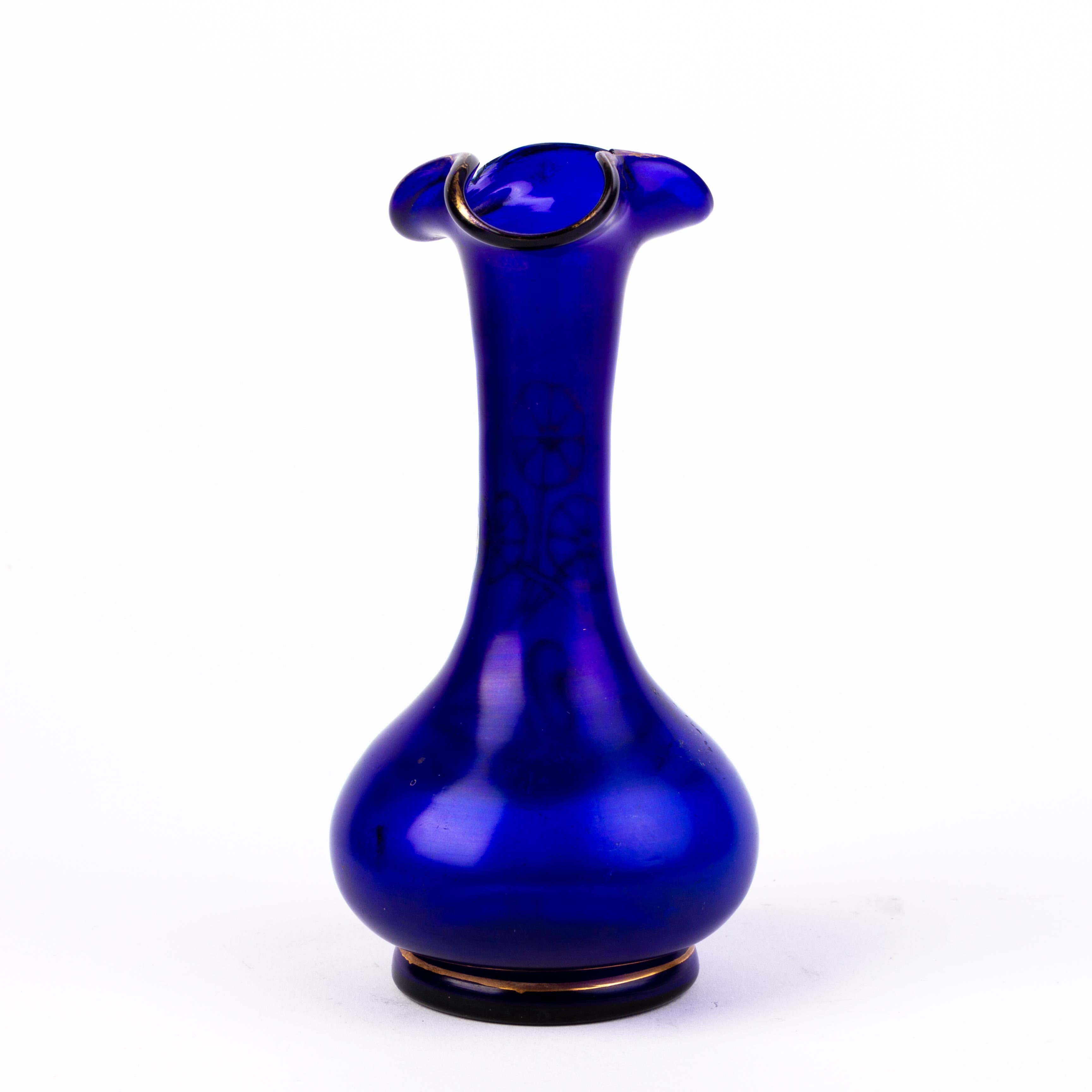 Art Nouveau Bristol Blue Glass Vase  In Good Condition In Nottingham, GB
