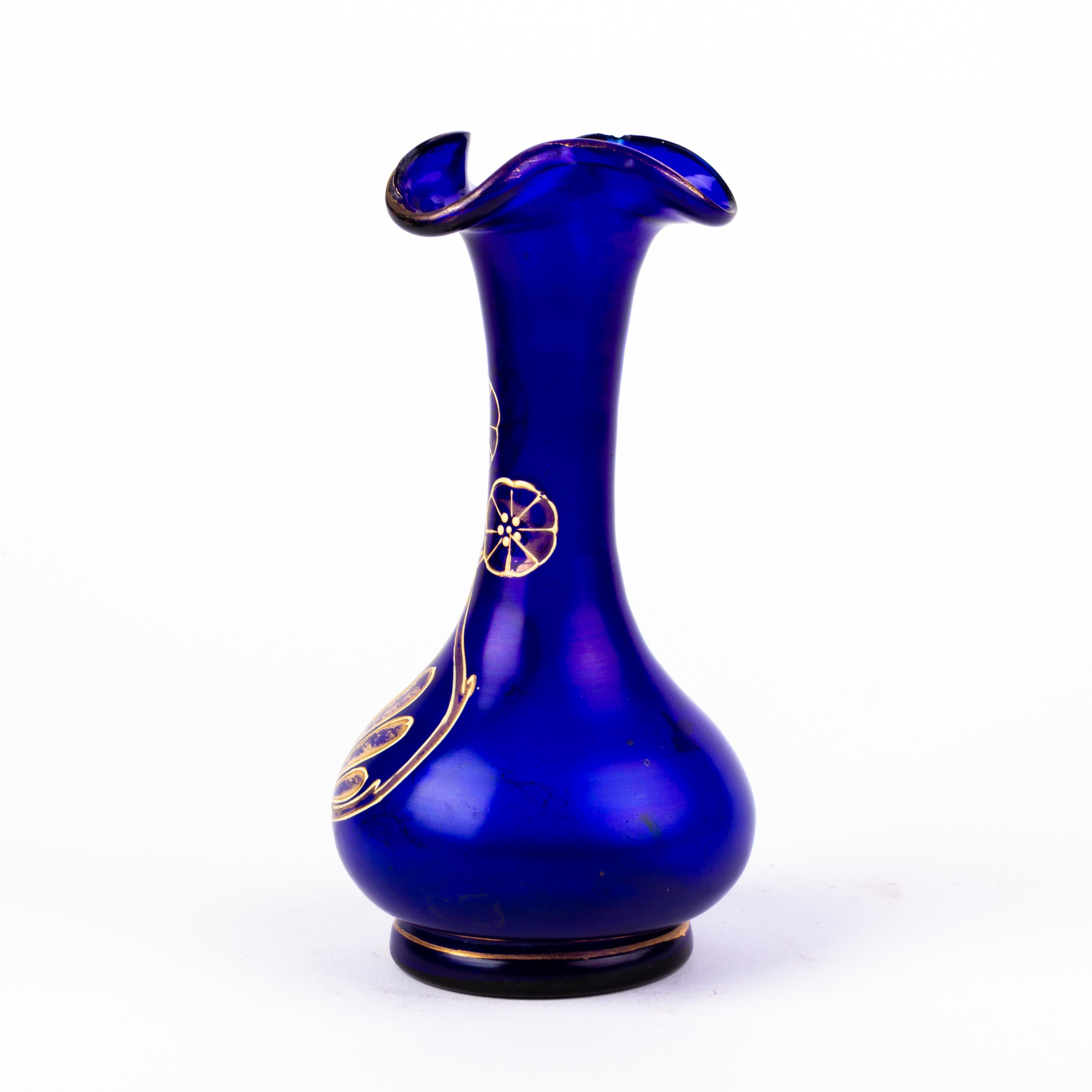 19th Century Art Nouveau Bristol Blue Glass Vase  For Sale