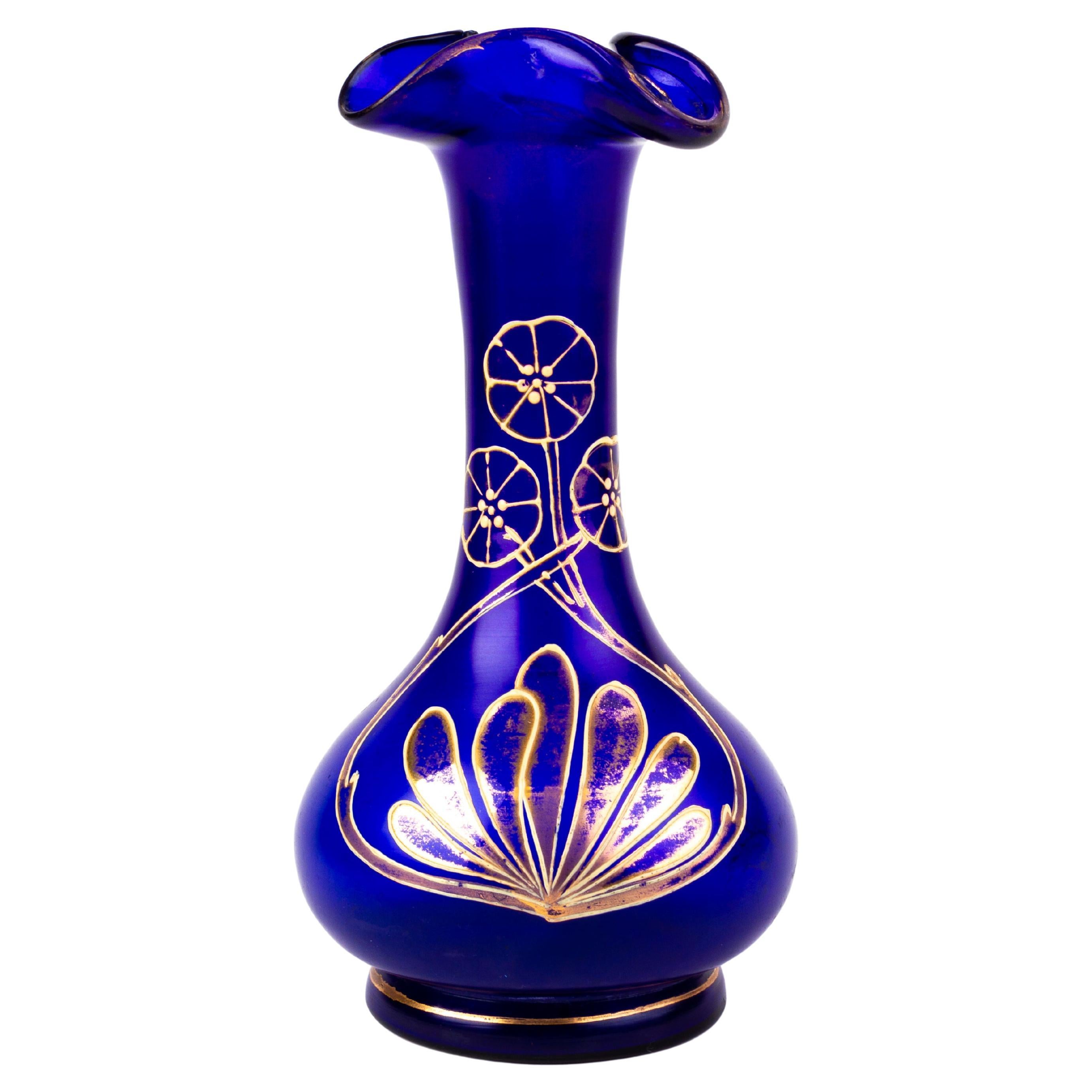 Art Nouveau Bristol Blue Glass Vase  For Sale