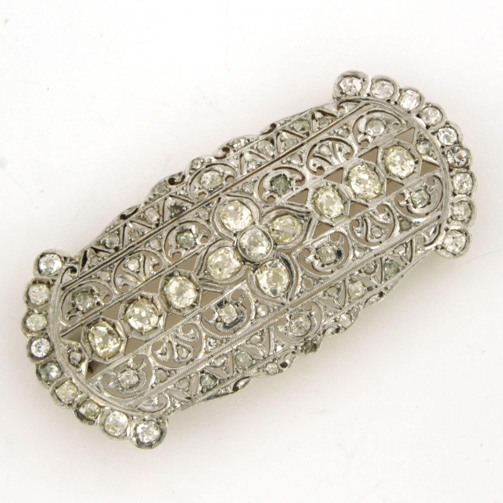 Old Mine Cut ART NOUVEAU Brooch with old mine and rose cut diamonds up to 3.50ct 18k gold For Sale