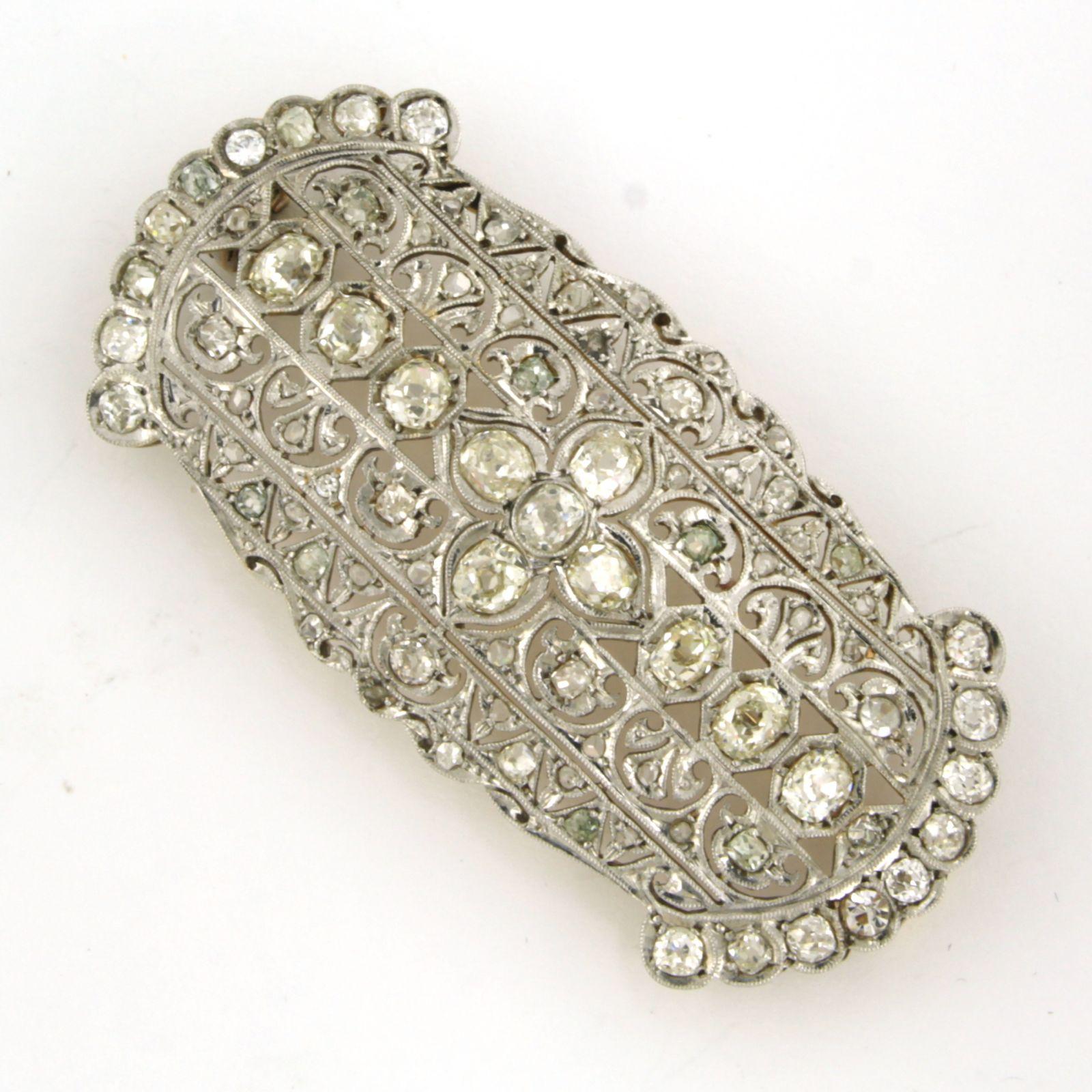 ART NOUVEAU Brooch with old mine and rose cut diamonds up to 3.50ct 18k gold In Excellent Condition For Sale In The Hague, ZH